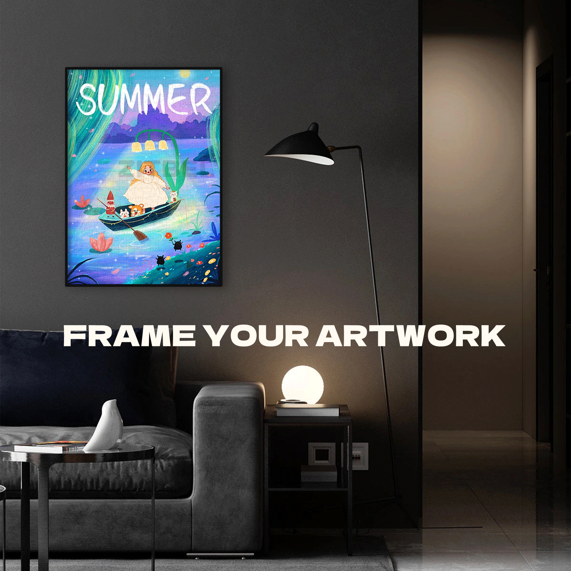 Summer Night Boat 500pcs/1000pcs Jigsaw Puzzle, Scratch-Resistant, Interactive Family Game & Brain-Boosting DIY Decor, Perfect for Halloween, Christmas & New Year Gifts, Family Puzzle Game
