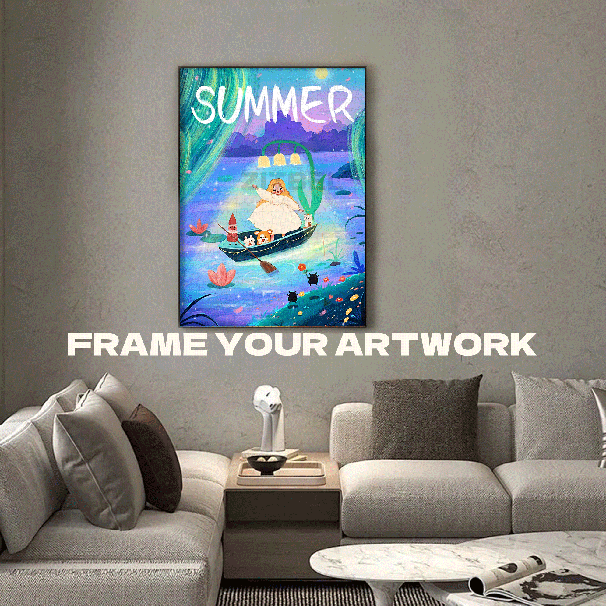 Summer Night Boat 500pcs/1000pcs Jigsaw Puzzle, Scratch-Resistant, Interactive Family Game & Brain-Boosting DIY Decor, Perfect for Halloween, Christmas & New Year Gifts, Family Puzzle Game