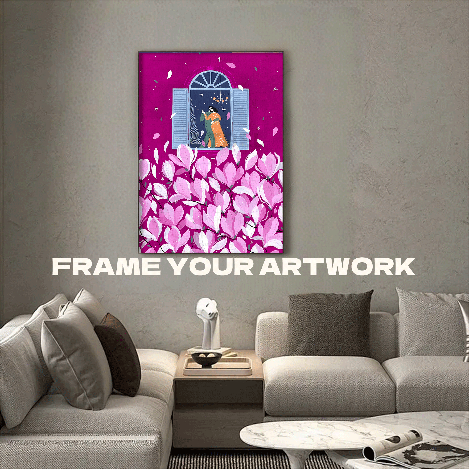 Magnolia Flowers Blooming Outside The Window 500pcs/1000pcs Jigsaw Puzzle, Scratch-Resistant, Interactive Family Game & Brain-Boosting DIY Decor, Perfect for Halloween, Christmas & New Year Gifts, Family Puzzle Game