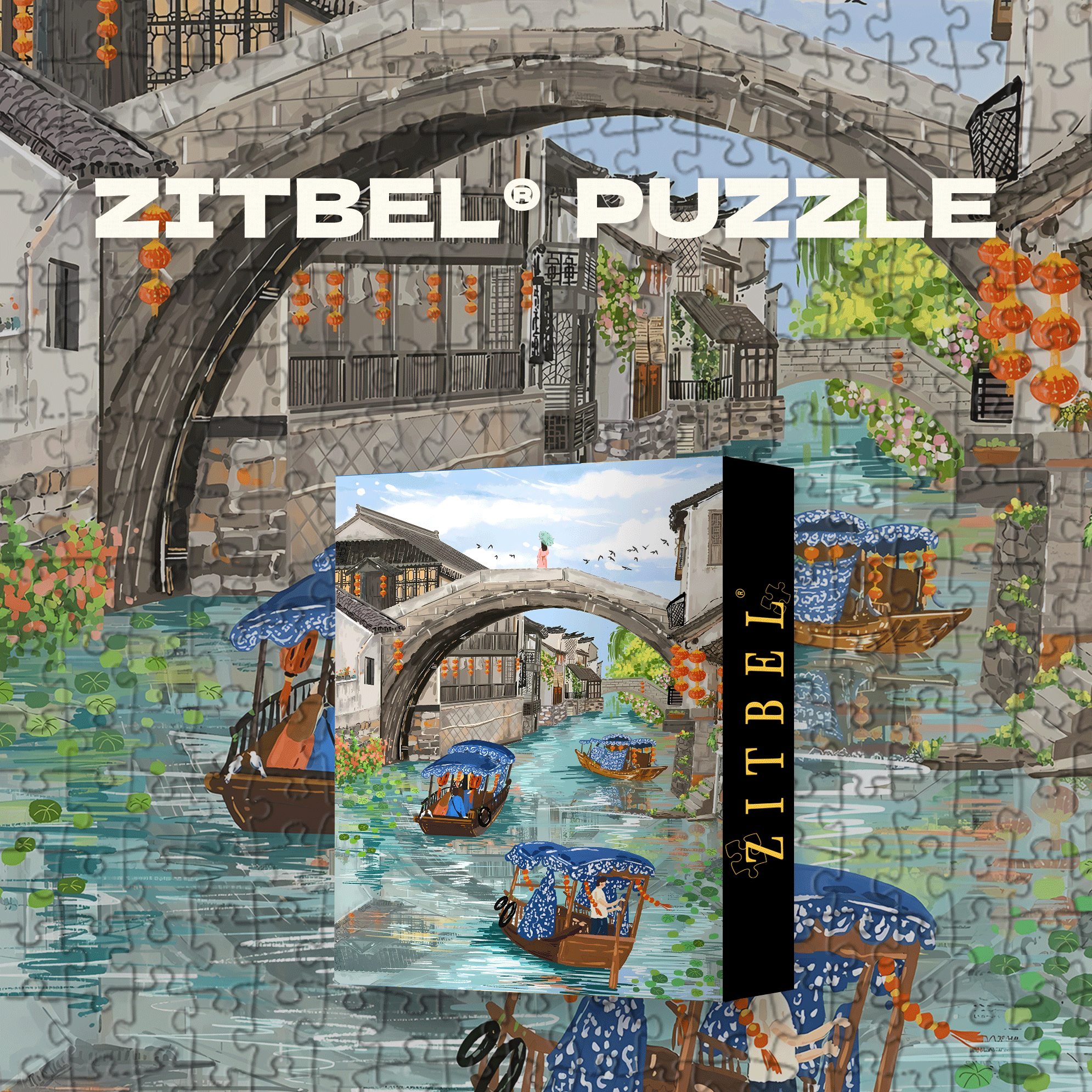 Nanxun Ancient Town 500pcs/1000pcs Jigsaw Puzzle, Scratch-Resistant, Interactive Family Game & Brain-Boosting DIY Decor, Perfect for Halloween, Christmas & New Year Gifts, Family Puzzle Game