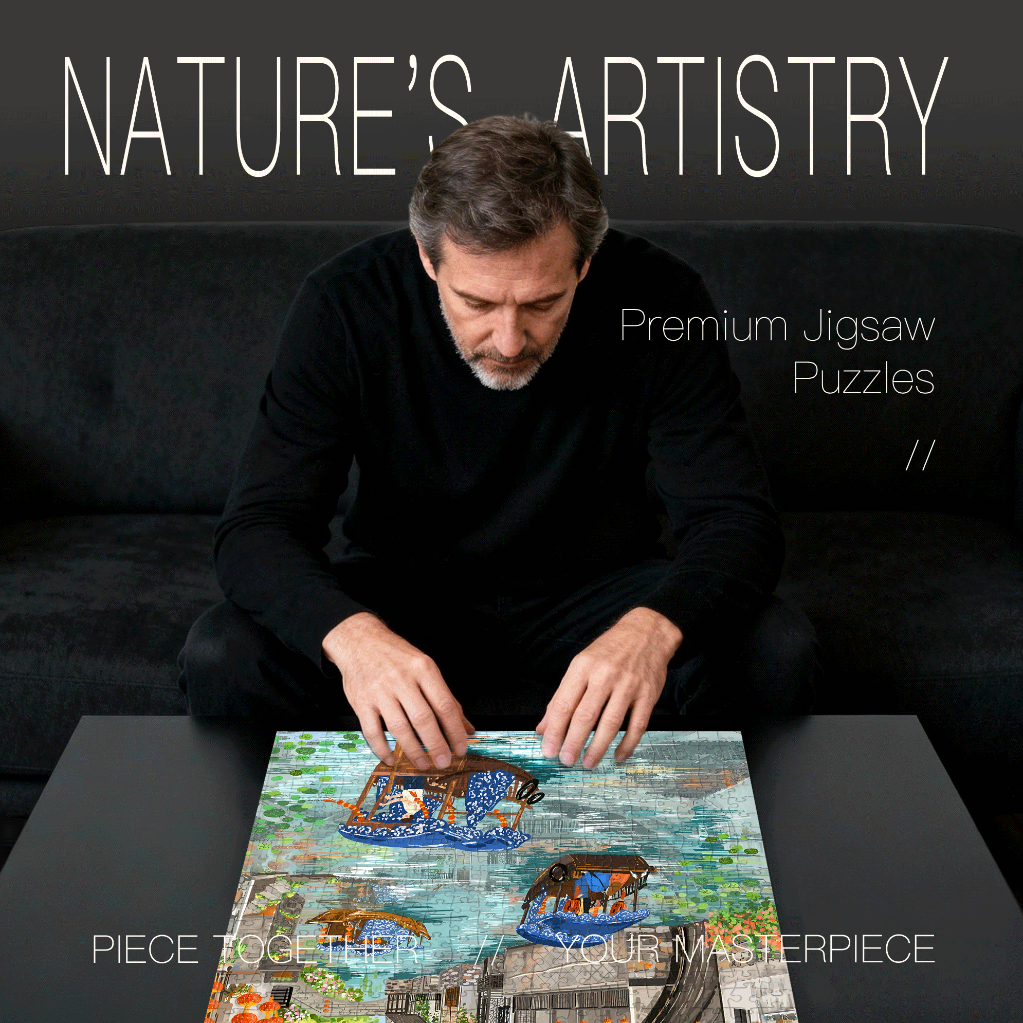 Nanxun Ancient Town 500pcs/1000pcs Jigsaw Puzzle, Scratch-Resistant, Interactive Family Game & Brain-Boosting DIY Decor, Perfect for Halloween, Christmas & New Year Gifts, Family Puzzle Game