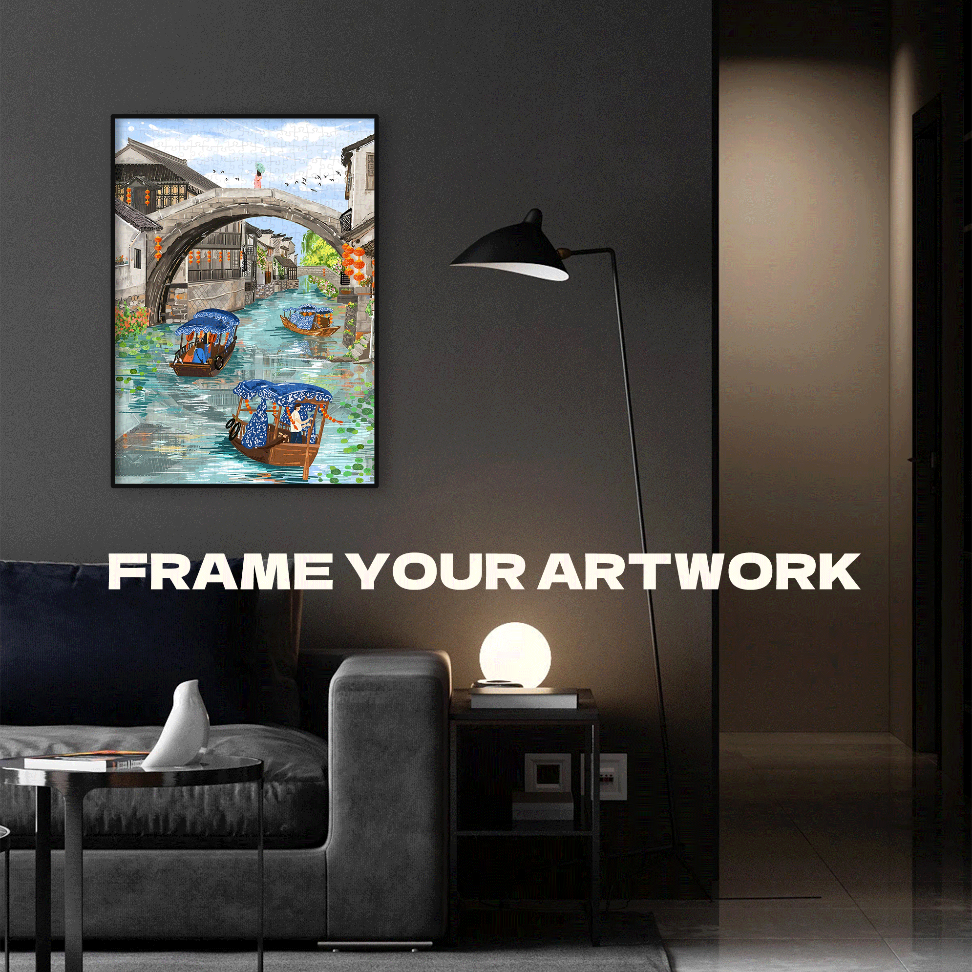 Nanxun Ancient Town 500pcs/1000pcs Jigsaw Puzzle, Scratch-Resistant, Interactive Family Game & Brain-Boosting DIY Decor, Perfect for Halloween, Christmas & New Year Gifts, Family Puzzle Game