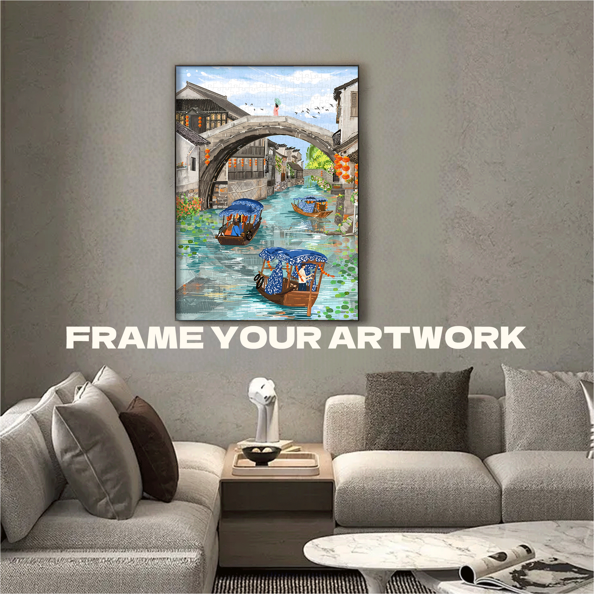 Nanxun Ancient Town 500pcs/1000pcs Jigsaw Puzzle, Scratch-Resistant, Interactive Family Game & Brain-Boosting DIY Decor, Perfect for Halloween, Christmas & New Year Gifts, Family Puzzle Game