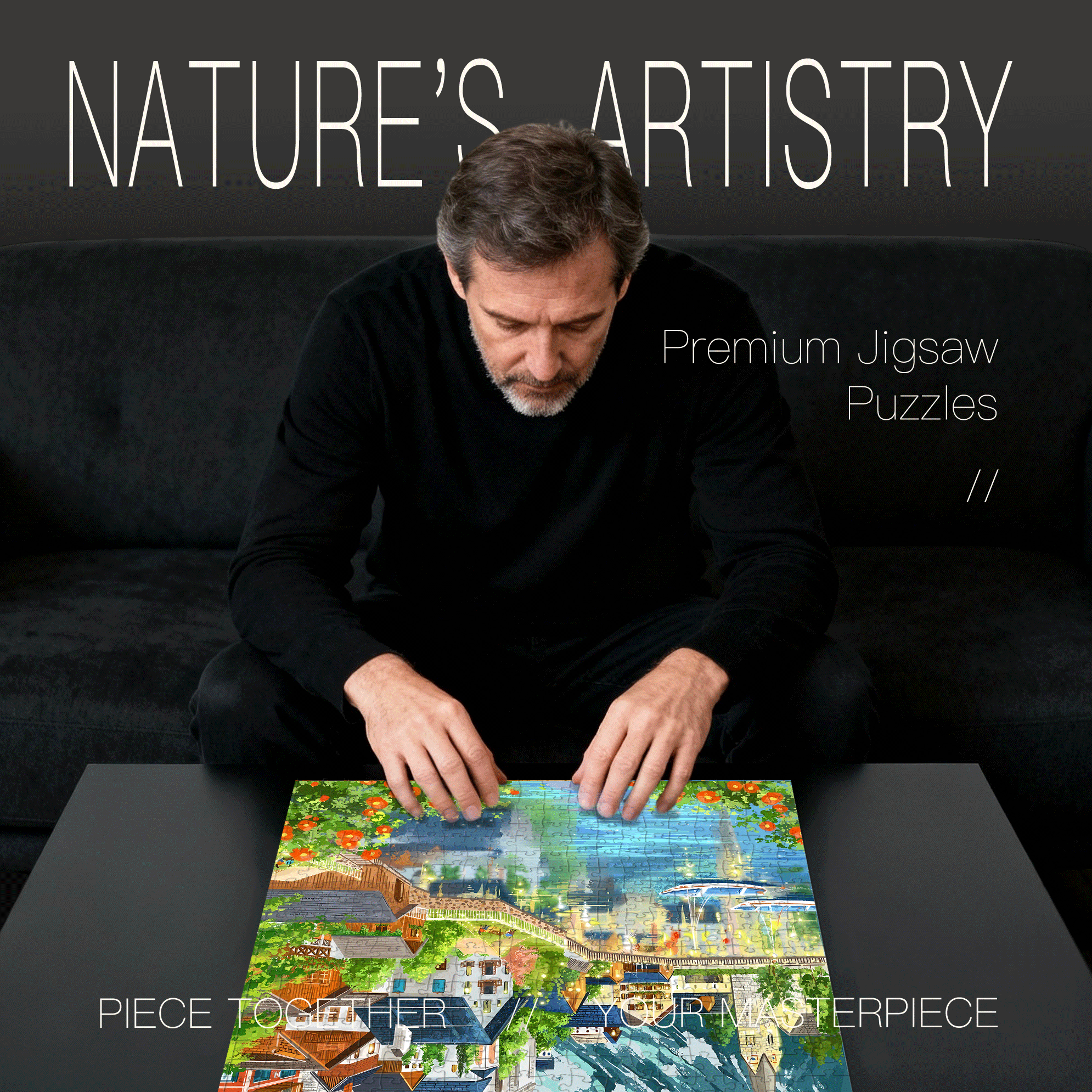 Near The Stars 500pcs/1000pcs Jigsaw Puzzle, Scratch-Resistant, Interactive Family Game & Brain-Boosting DIY Decor, Perfect for Halloween, Christmas & New Year Gifts, Family Puzzle Game