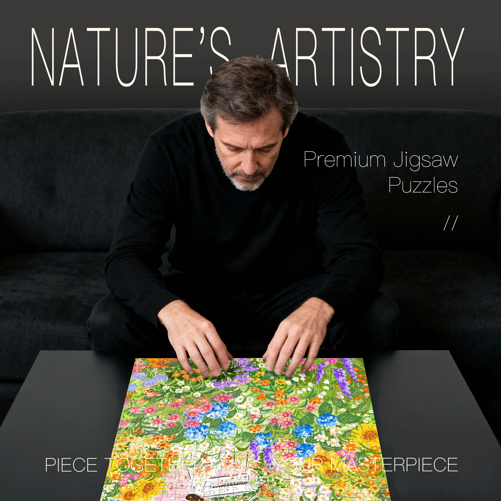 Surrounded By Flowers 500pcs/1000pcs Jigsaw Puzzle, Scratch-Resistant, Interactive Family Game & Brain-Boosting DIY Decor, Perfect for Halloween, Christmas & New Year Gifts, Family Puzzle Game