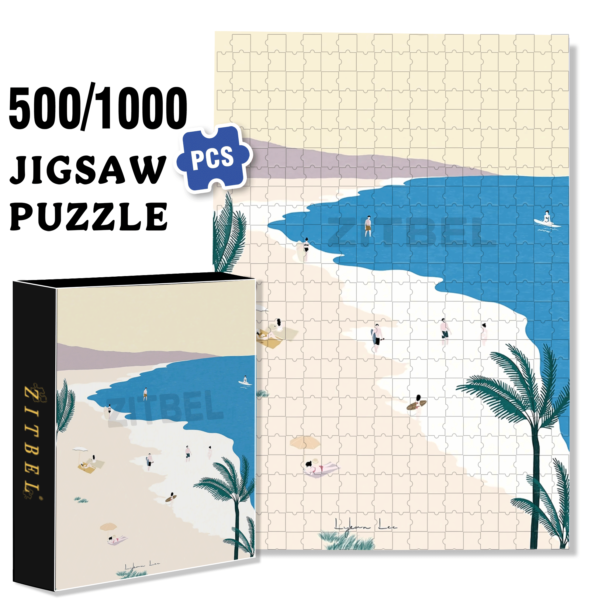 Beach 500pcs/1000pcs Jigsaw Puzzle, Scratch-Resistant, Interactive Family Game & Brain-Boosting DIY Decor, Perfect for Halloween, Christmas & New Year Gifts, Family Puzzle Game