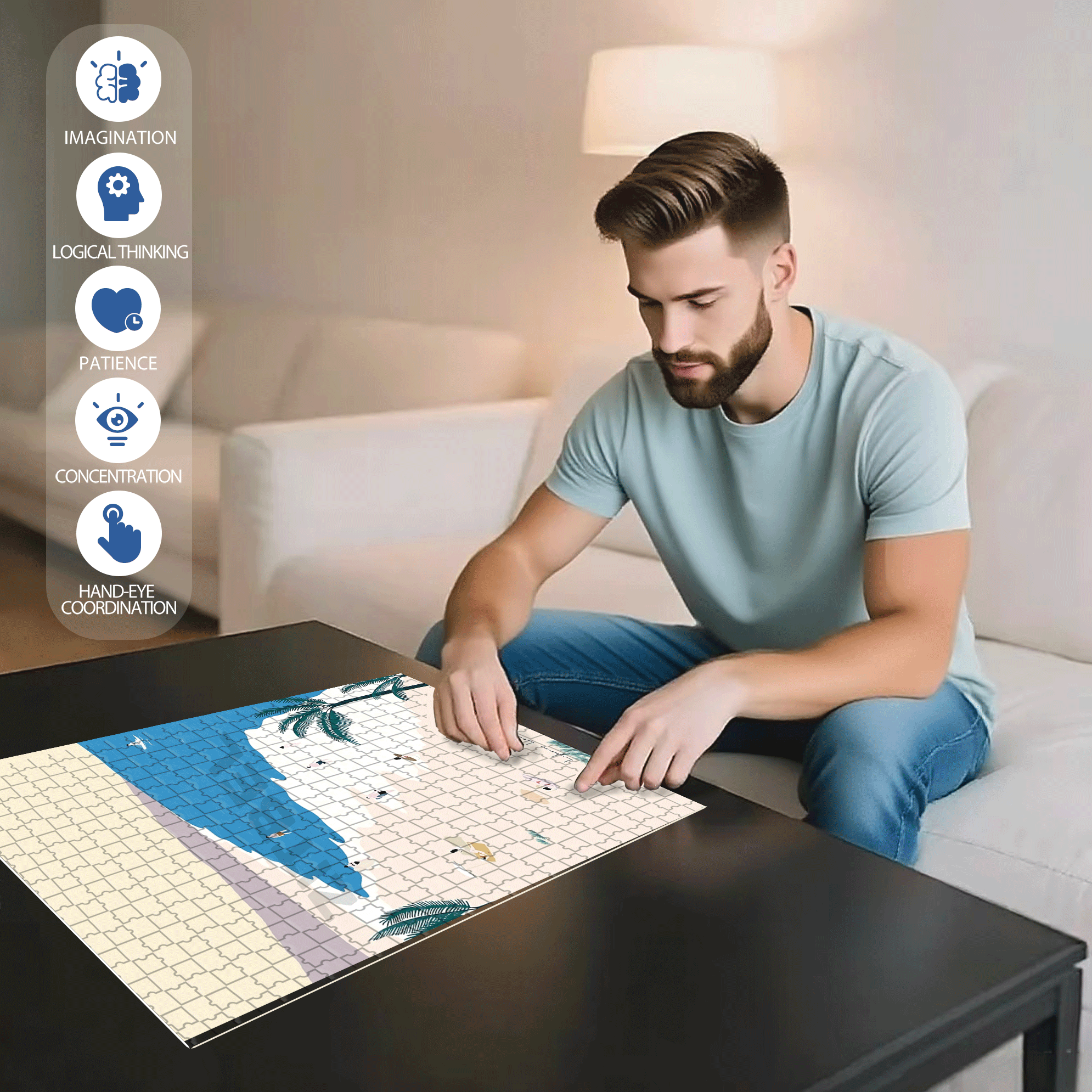 Beach 500pcs/1000pcs Jigsaw Puzzle, Scratch-Resistant, Interactive Family Game & Brain-Boosting DIY Decor, Perfect for Halloween, Christmas & New Year Gifts, Family Puzzle Game