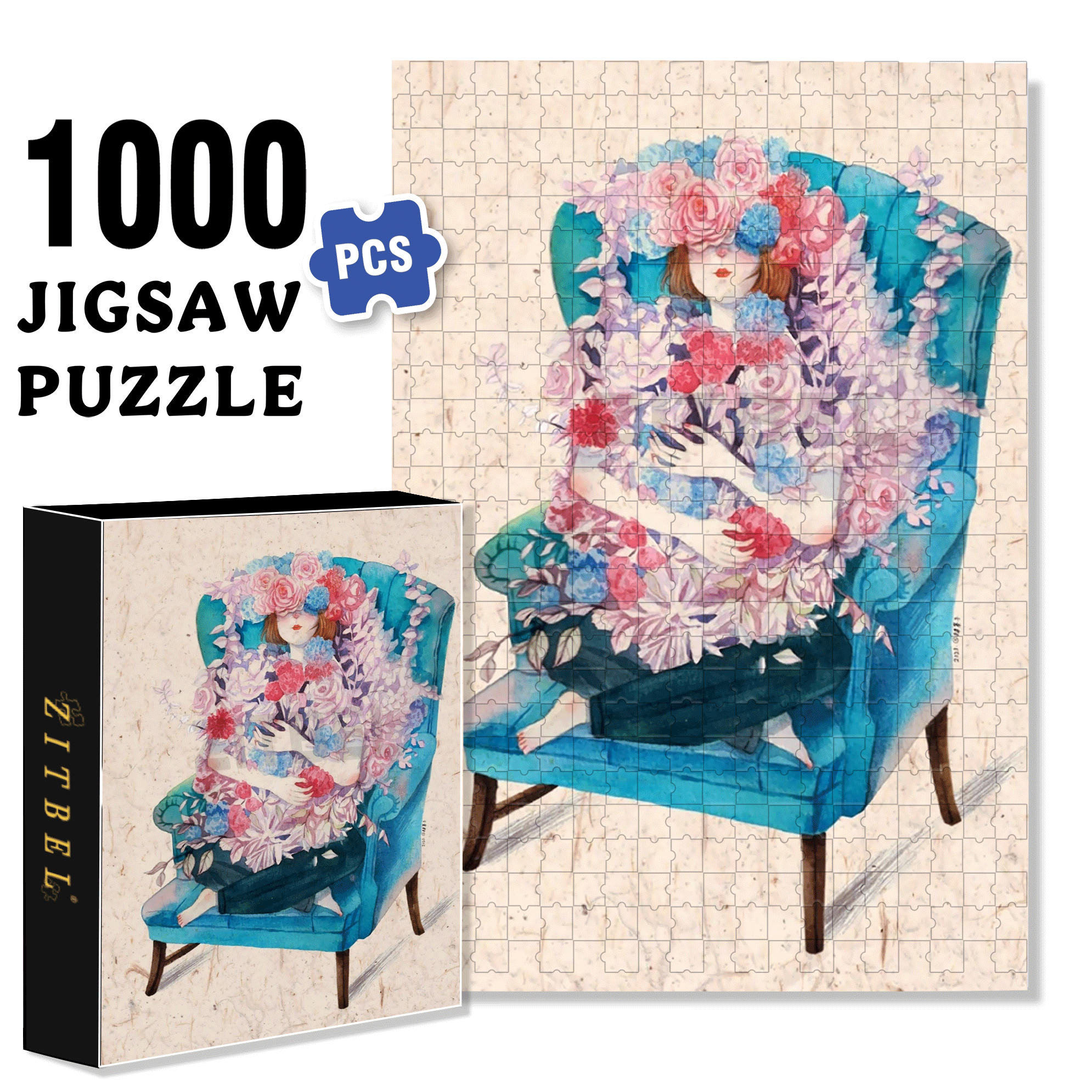 Blossoming On The Sofa 500pcs/1000pcs Jigsaw Puzzle, Scratch-Resistant, Interactive Family Game & Brain-Boosting DIY Decor, Perfect for Halloween, Christmas & New Year Gifts, Family Puzzle Game
