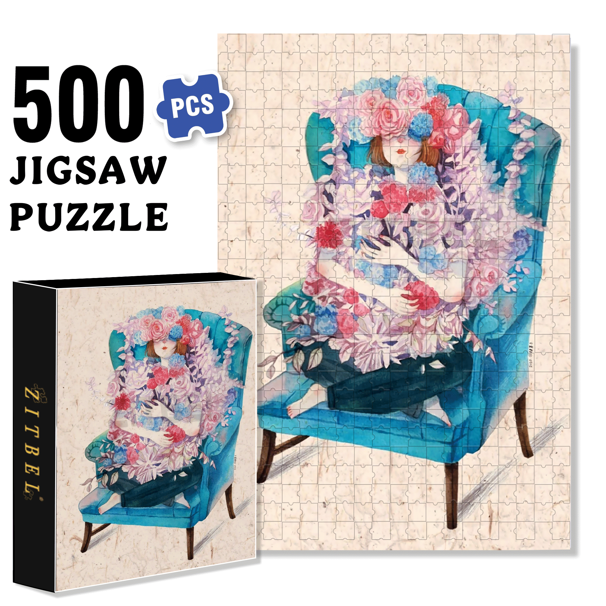 Blossoming On The Sofa 500pcs/1000pcs Jigsaw Puzzle, Scratch-Resistant, Interactive Family Game & Brain-Boosting DIY Decor, Perfect for Halloween, Christmas & New Year Gifts, Family Puzzle Game