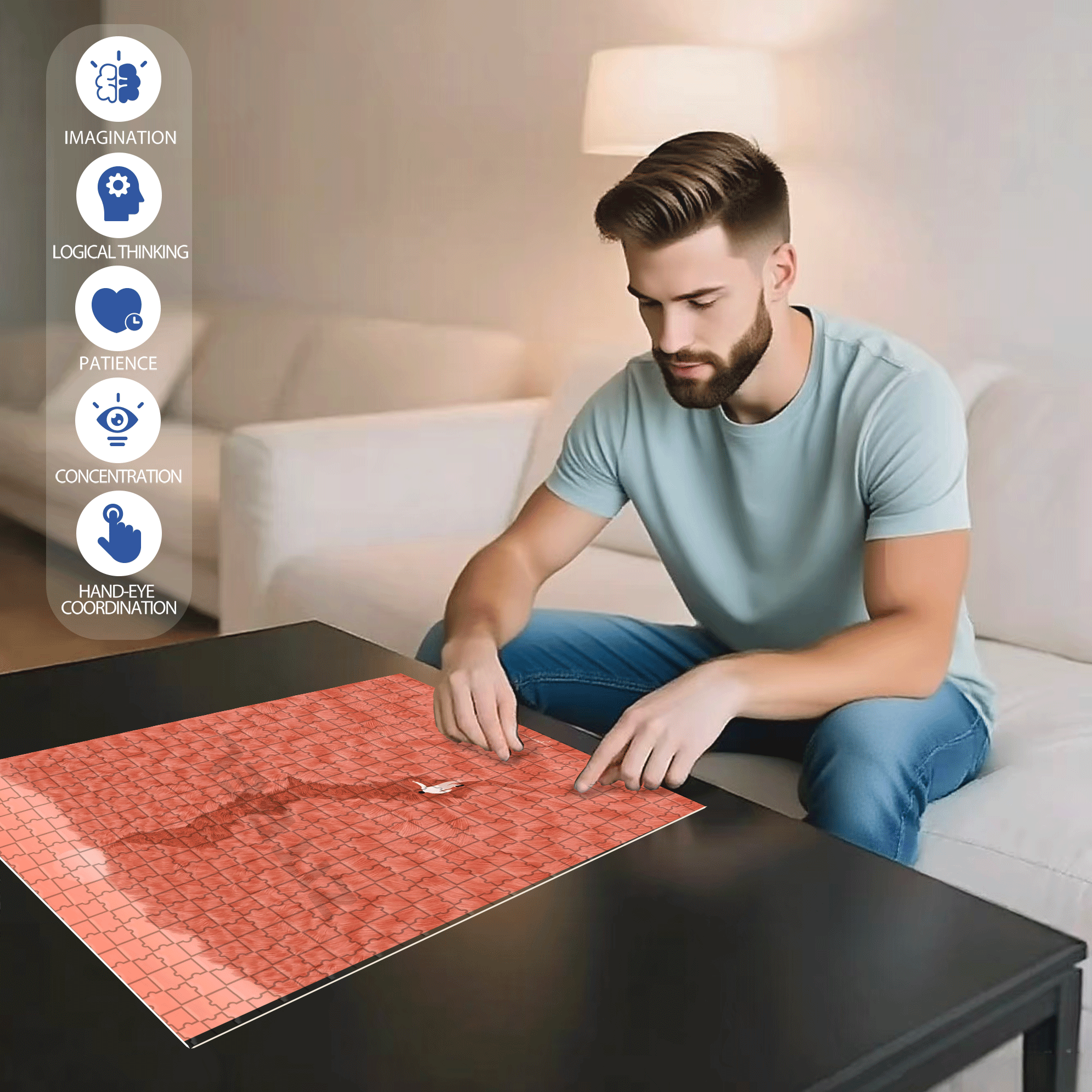 Burning Dream 500pcs/1000pcs Jigsaw Puzzle, Scratch-Resistant, Interactive Family Game & Brain-Boosting DIY Decor, Perfect for Halloween, Christmas & New Year Gifts, Family Puzzle Game