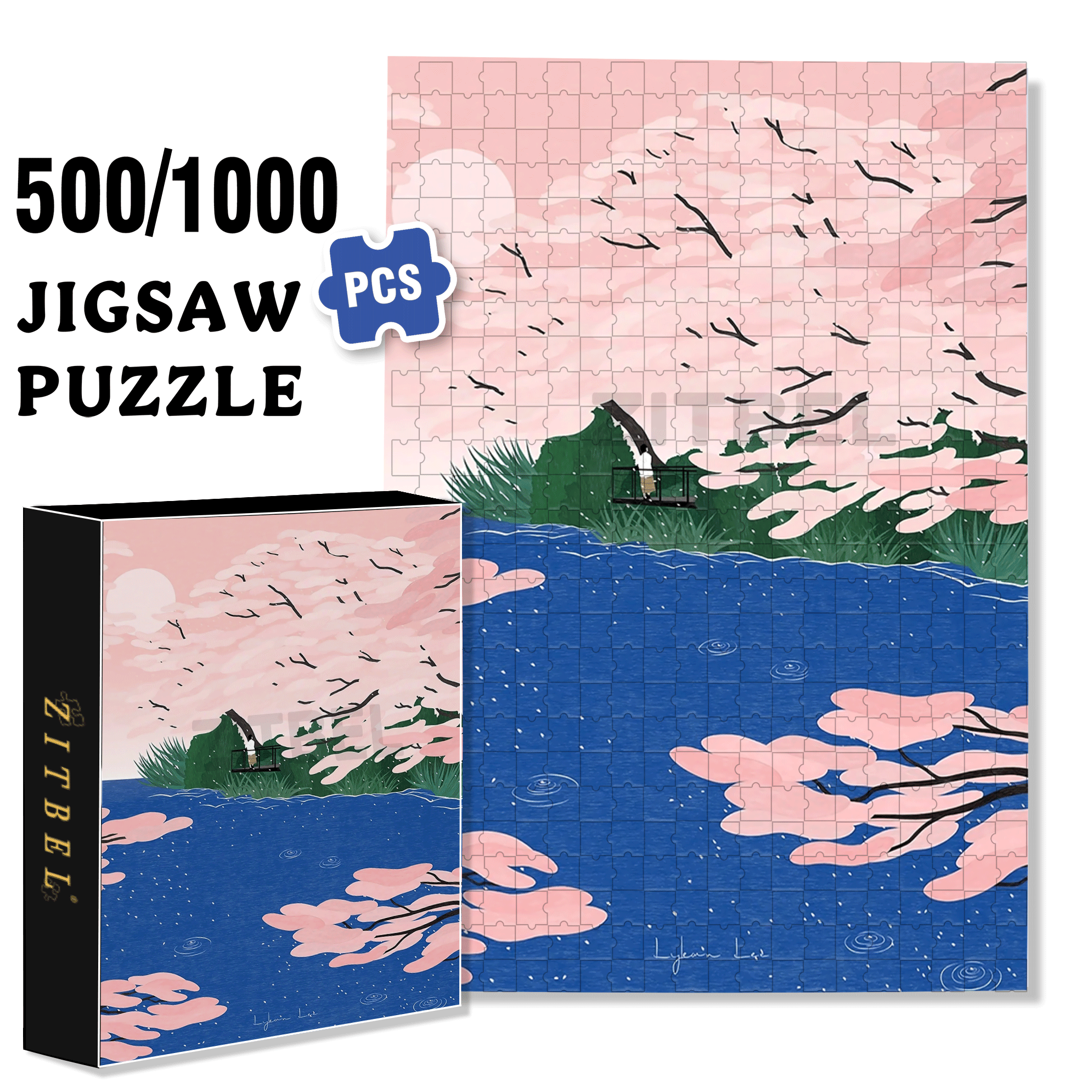 Cherry Blossom 500pcs/1000pcs Jigsaw Puzzle, Scratch-Resistant, Interactive Family Game & Brain-Boosting DIY Decor, Perfect for Halloween, Christmas & New Year Gifts, Family Puzzle Game