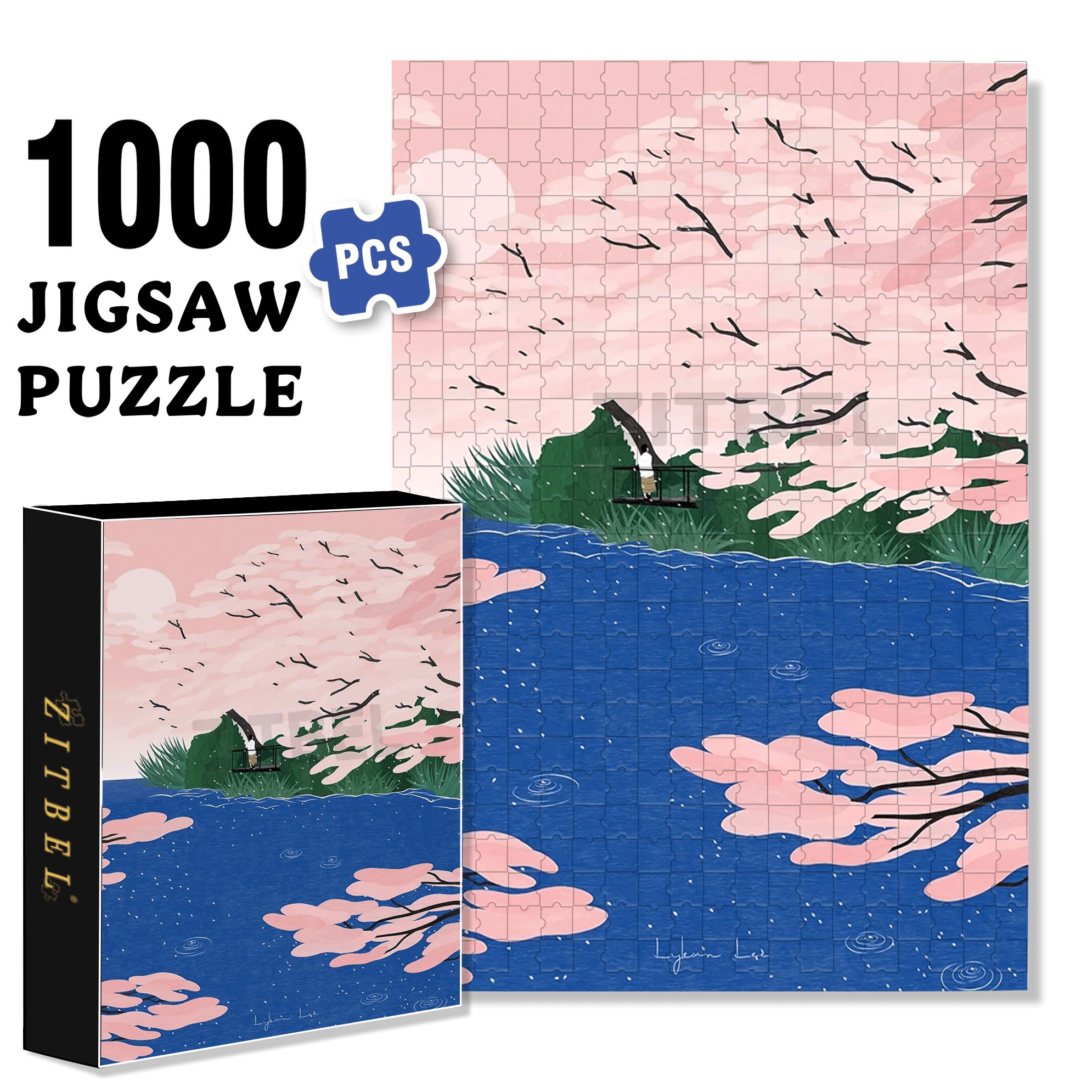 Cherry Blossom 500pcs/1000pcs Jigsaw Puzzle, Scratch-Resistant, Interactive Family Game & Brain-Boosting DIY Decor, Perfect for Halloween, Christmas & New Year Gifts, Family Puzzle Game