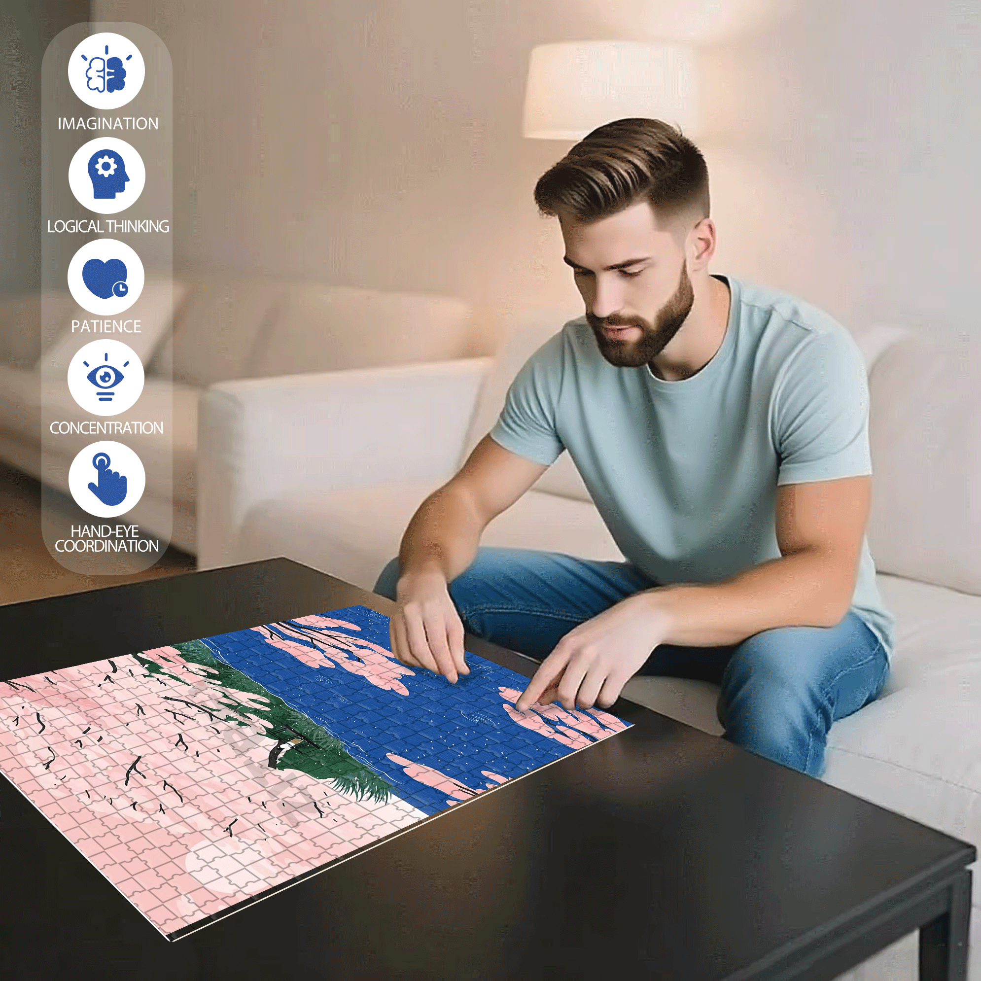 Cherry Blossom 500pcs/1000pcs Jigsaw Puzzle, Scratch-Resistant, Interactive Family Game & Brain-Boosting DIY Decor, Perfect for Halloween, Christmas & New Year Gifts, Family Puzzle Game