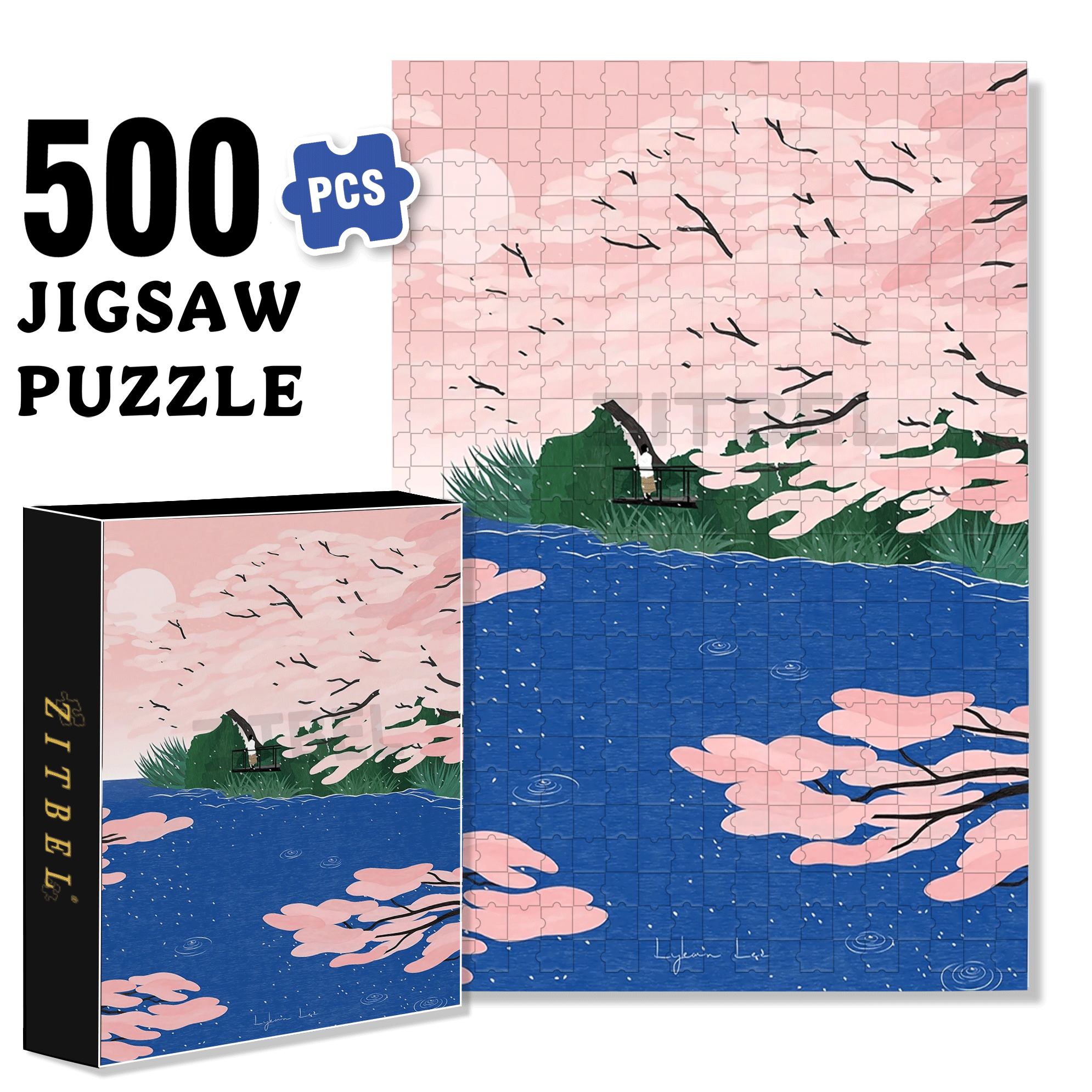 Cherry Blossom 500pcs/1000pcs Jigsaw Puzzle, Scratch-Resistant, Interactive Family Game & Brain-Boosting DIY Decor, Perfect for Halloween, Christmas & New Year Gifts, Family Puzzle Game