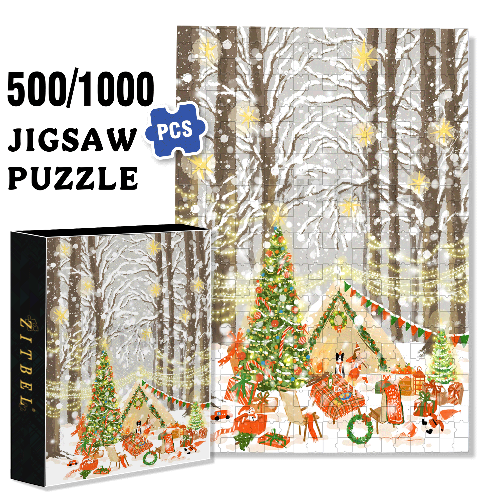 Christmas In The Forest 500pcs/1000pcs Jigsaw Puzzle, Scratch-Resistant, Interactive Family Game & Brain-Boosting DIY Decor, Perfect for Halloween, Christmas & New Year Gifts, Family Puzzle Game