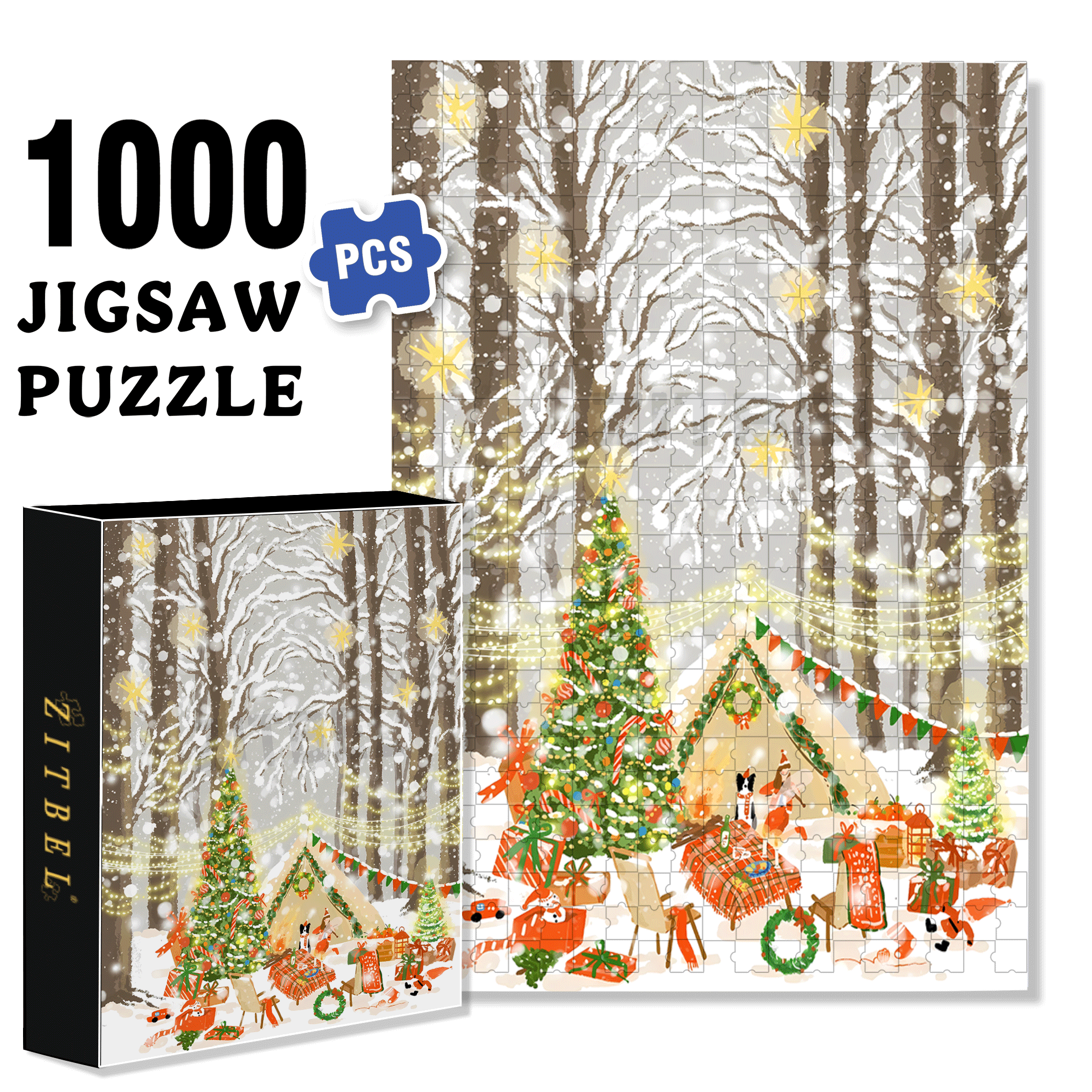 Christmas In The Forest 500pcs/1000pcs Jigsaw Puzzle, Scratch-Resistant, Interactive Family Game & Brain-Boosting DIY Decor, Perfect for Halloween, Christmas & New Year Gifts, Family Puzzle Game