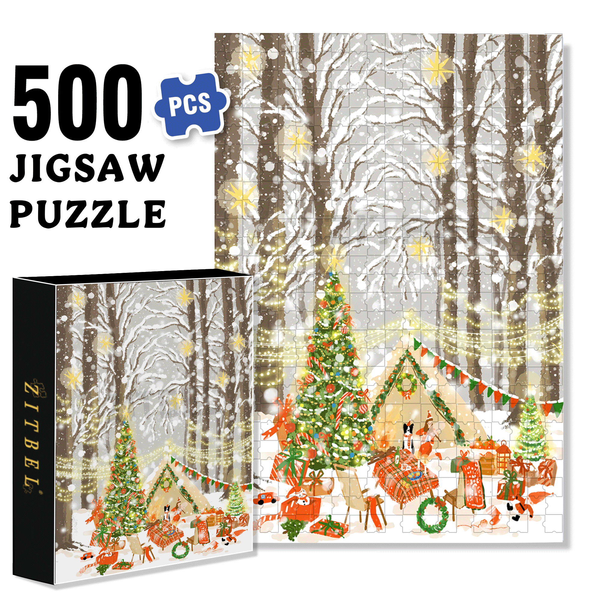 Christmas In The Forest 500pcs/1000pcs Jigsaw Puzzle, Scratch-Resistant, Interactive Family Game & Brain-Boosting DIY Decor, Perfect for Halloween, Christmas & New Year Gifts, Family Puzzle Game
