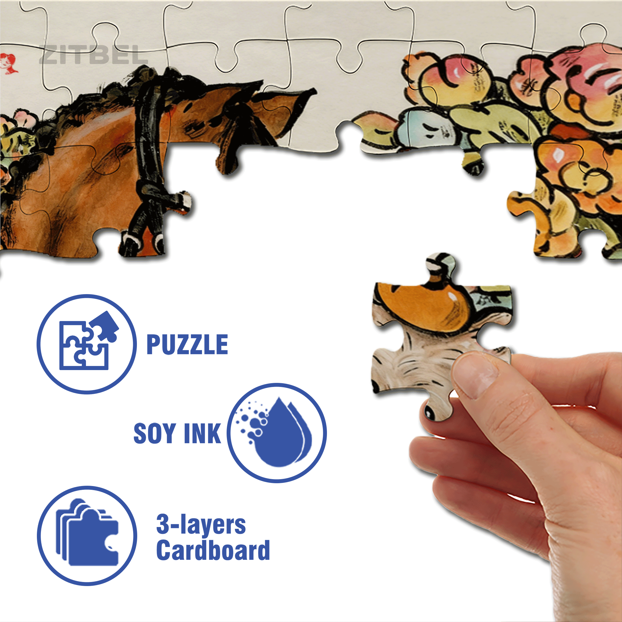 Gentle Little Horse 500pcs/1000pcs Jigsaw Puzzle, Scratch-Resistant, Interactive Family Game & Brain-Boosting DIY Decor, Perfect for Halloween, Christmas & New Year Gifts, Family Puzzle Game