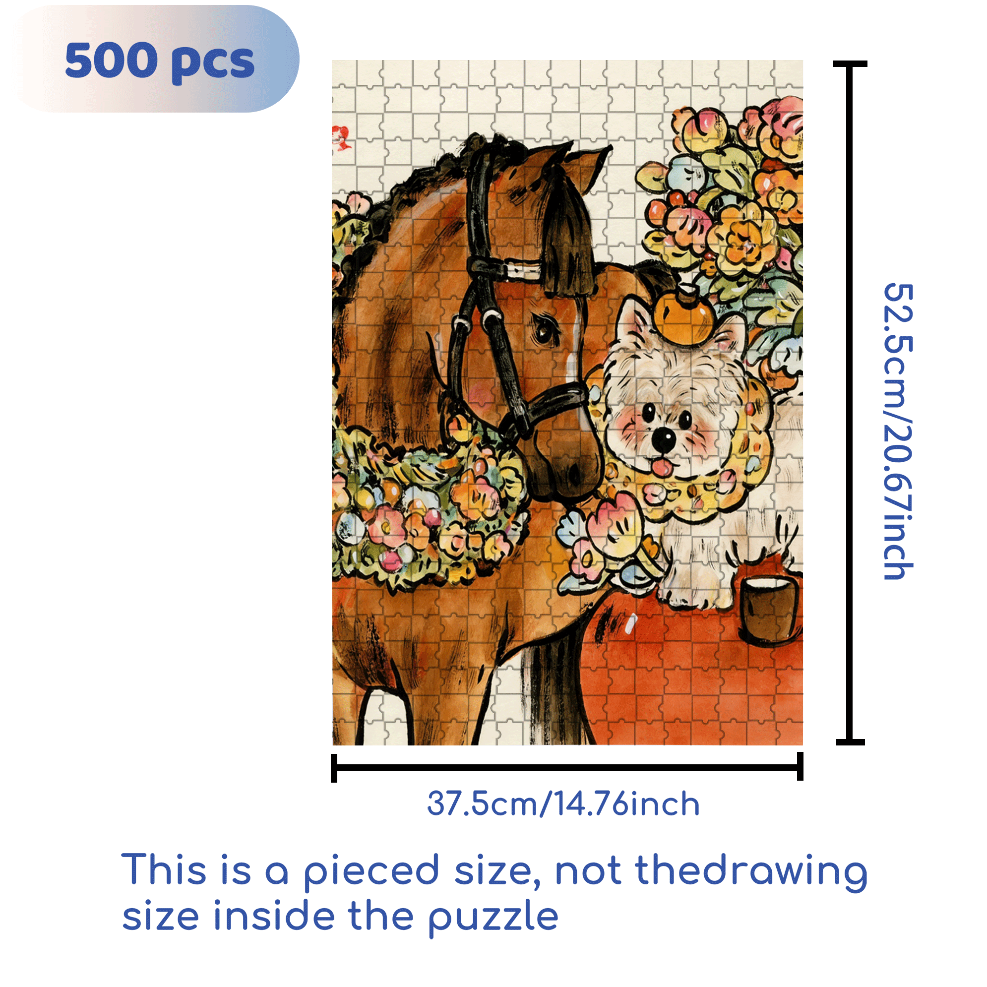 Gentle Little Horse 500pcs/1000pcs Jigsaw Puzzle, Scratch-Resistant, Interactive Family Game & Brain-Boosting DIY Decor, Perfect for Halloween, Christmas & New Year Gifts, Family Puzzle Game