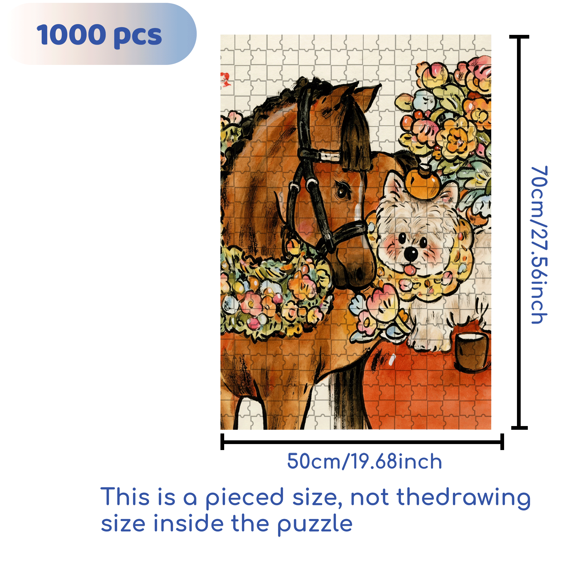 Gentle Little Horse 500pcs/1000pcs Jigsaw Puzzle, Scratch-Resistant, Interactive Family Game & Brain-Boosting DIY Decor, Perfect for Halloween, Christmas & New Year Gifts, Family Puzzle Game