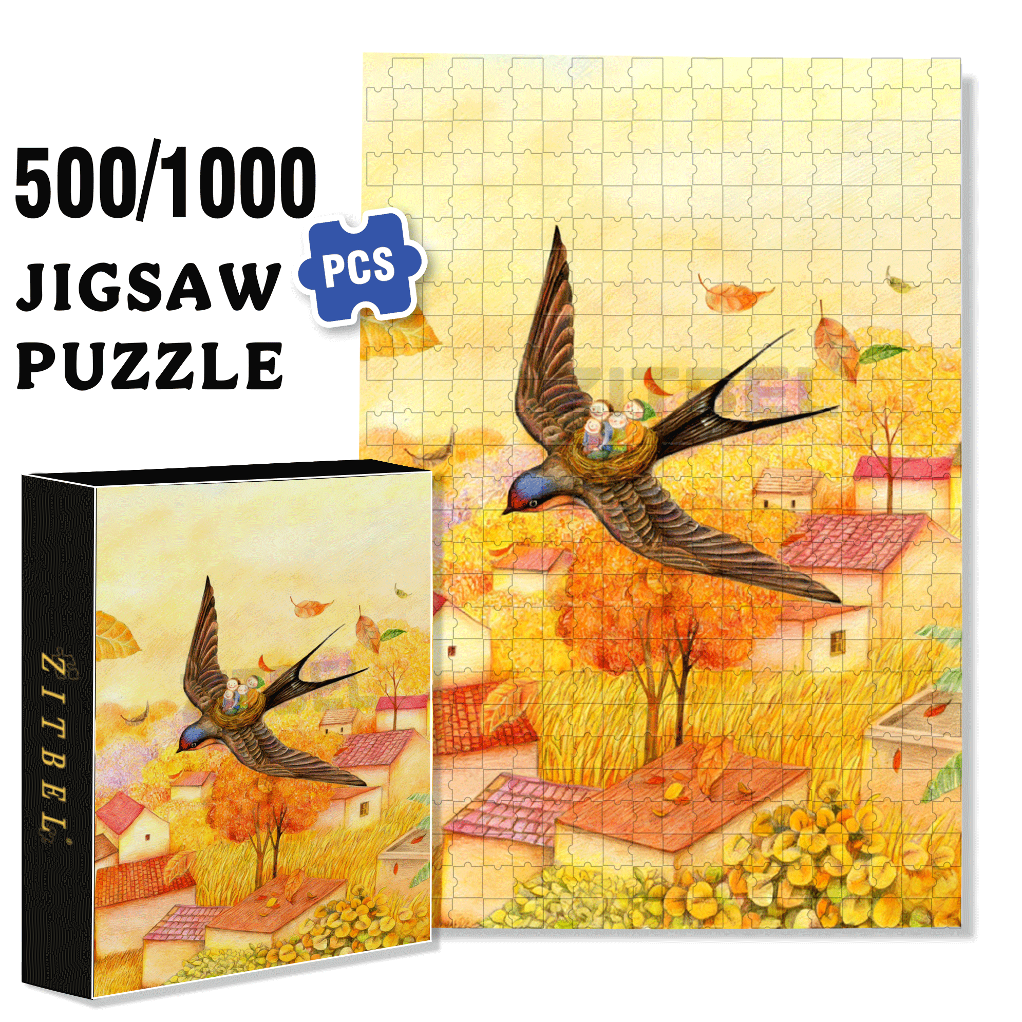 Go Home For The Spring Festival 500pcs/1000pcs Jigsaw Puzzle, Scratch-Resistant, Interactive Family Game & Brain-Boosting DIY Decor, Perfect for Halloween, Christmas & New Year Gifts, Family Puzzle Game