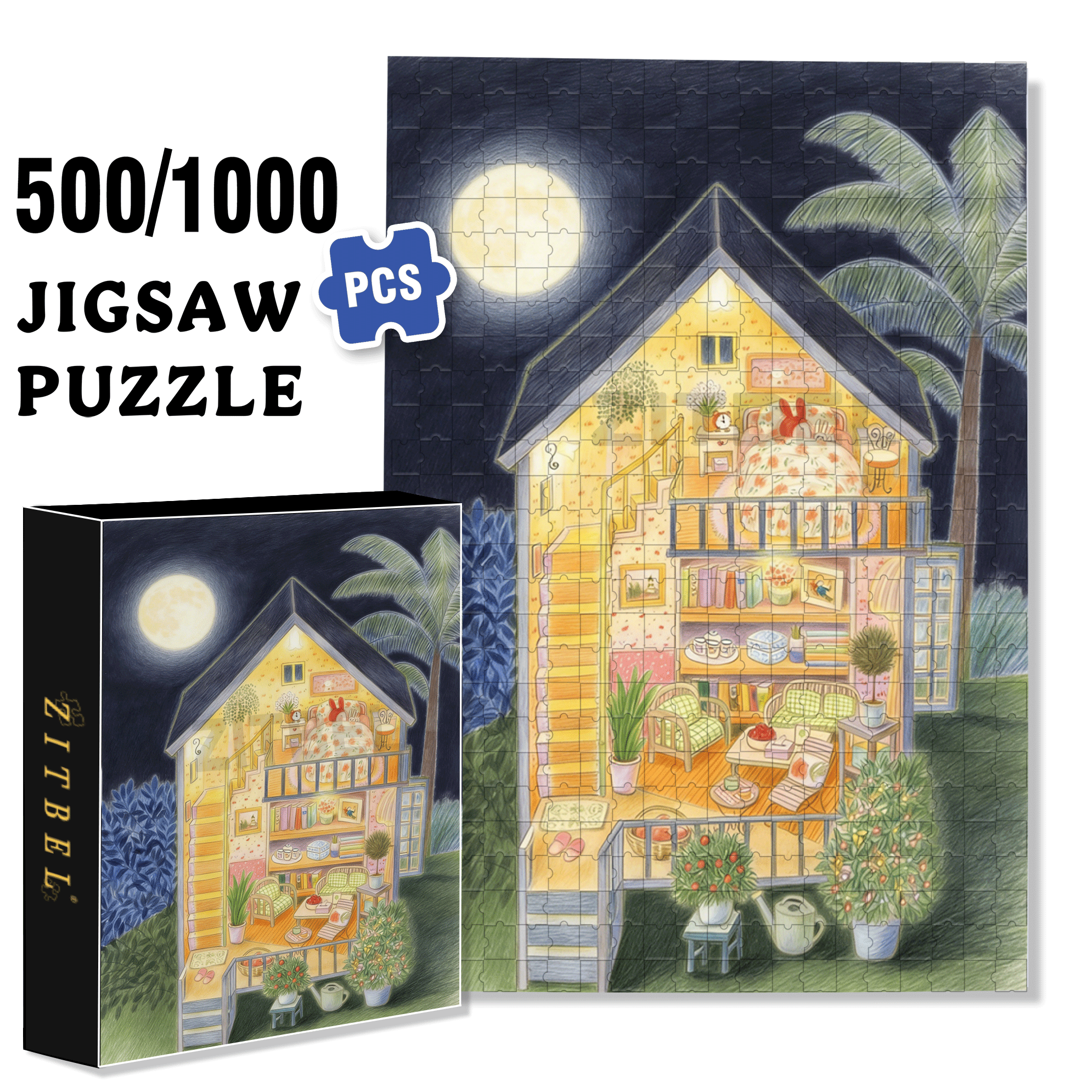 Good night, My Family 500pcs/1000pcs Jigsaw Puzzle, Scratch-Resistant, Interactive Family Game & Brain-Boosting DIY Decor, Perfect for Halloween, Christmas & New Year Gifts, Family Puzzle Game