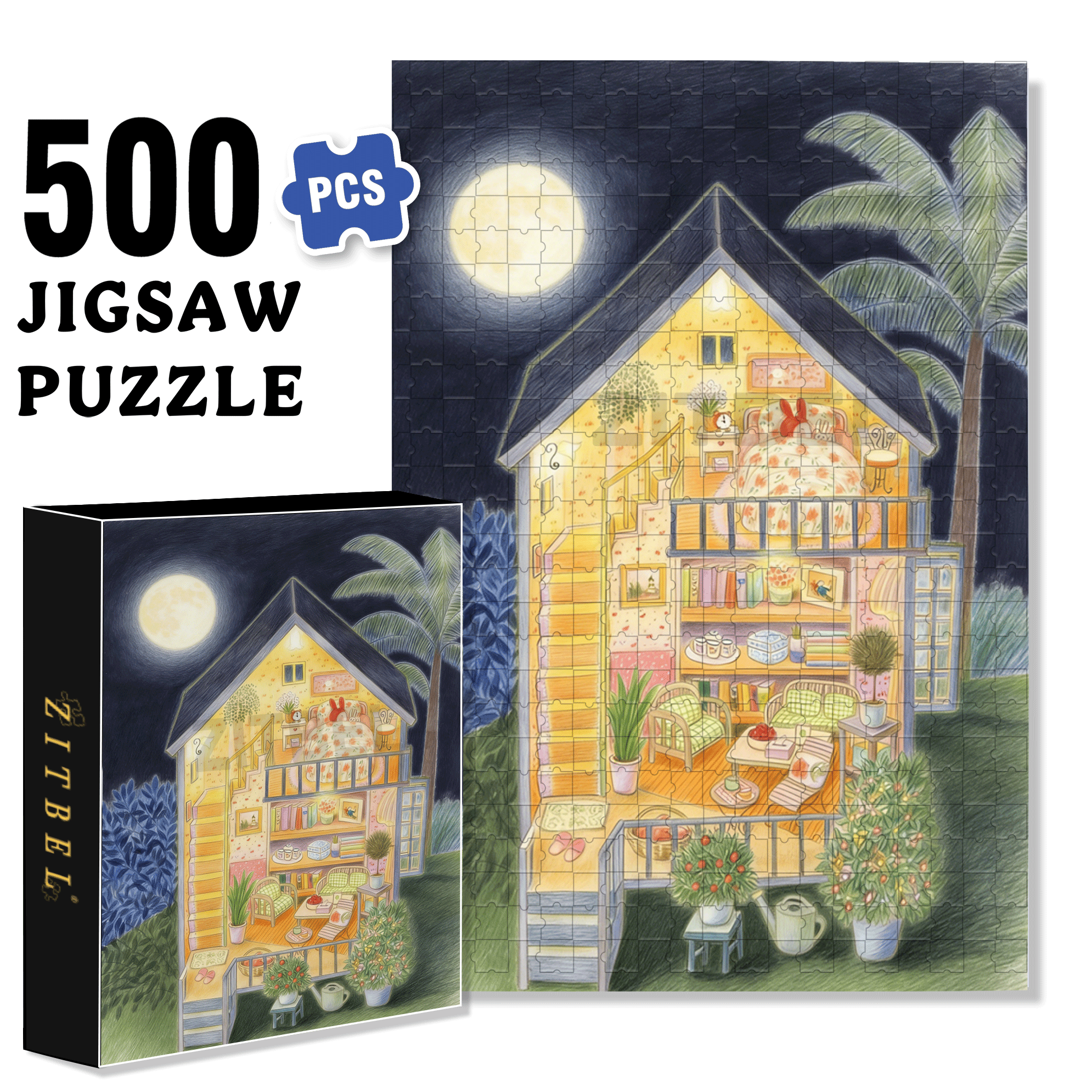 Good night, My Family 500pcs/1000pcs Jigsaw Puzzle, Scratch-Resistant, Interactive Family Game & Brain-Boosting DIY Decor, Perfect for Halloween, Christmas & New Year Gifts, Family Puzzle Game