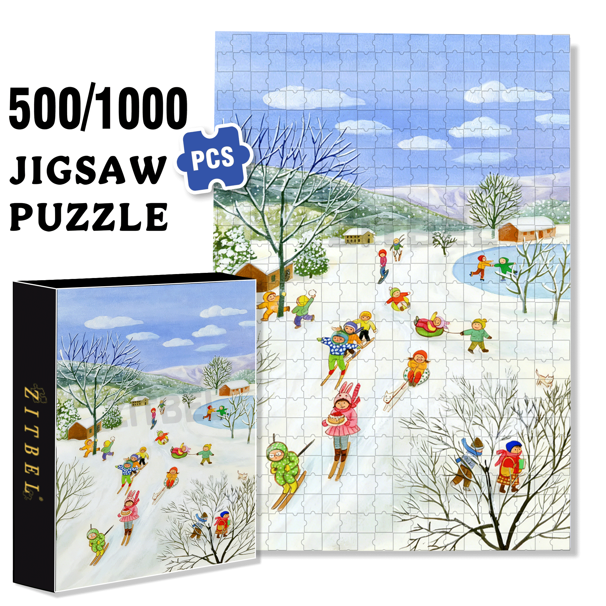 Joy in the Snow 500pcs/1000pcs Jigsaw Puzzle, Scratch-Resistant, Interactive Family Game & Brain-Boosting DIY Decor, Perfect for Halloween, Christmas & New Year Gifts, Family Puzzle Game
