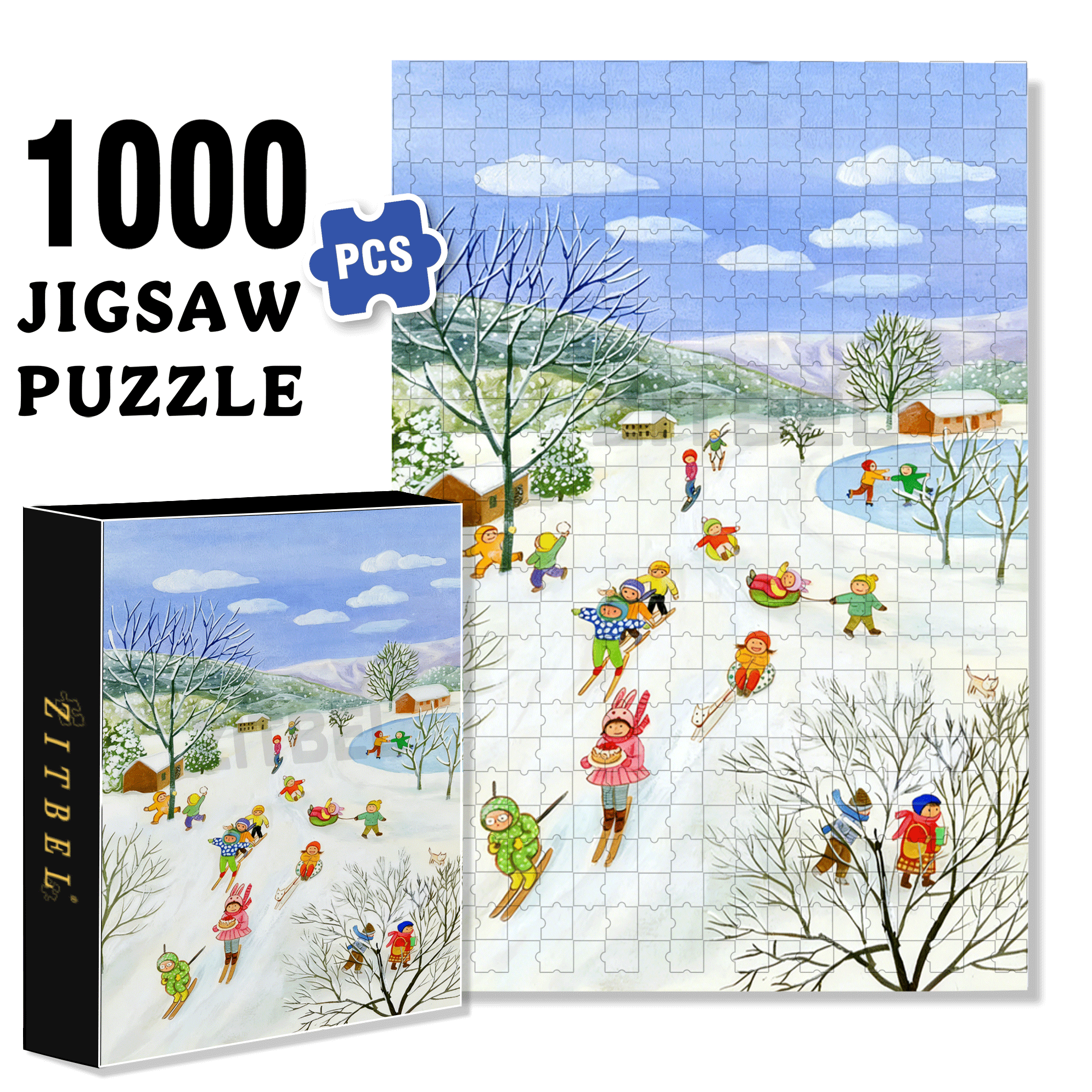 Joy in the Snow 500pcs/1000pcs Jigsaw Puzzle, Scratch-Resistant, Interactive Family Game & Brain-Boosting DIY Decor, Perfect for Halloween, Christmas & New Year Gifts, Family Puzzle Game