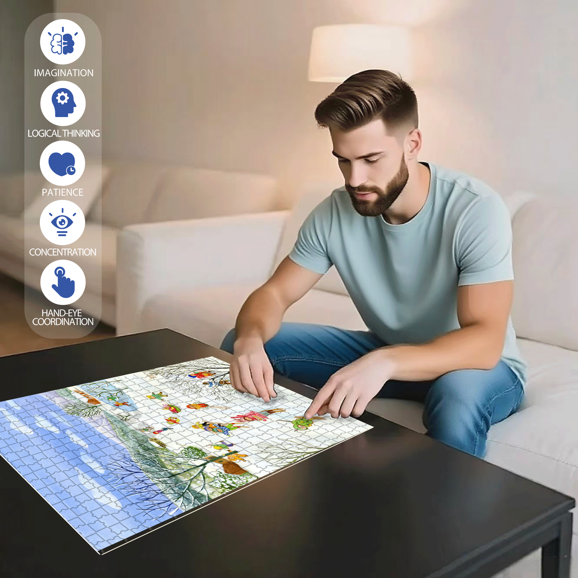 Joy in the Snow 500pcs/1000pcs Jigsaw Puzzle, Scratch-Resistant, Interactive Family Game & Brain-Boosting DIY Decor, Perfect for Halloween, Christmas & New Year Gifts, Family Puzzle Game