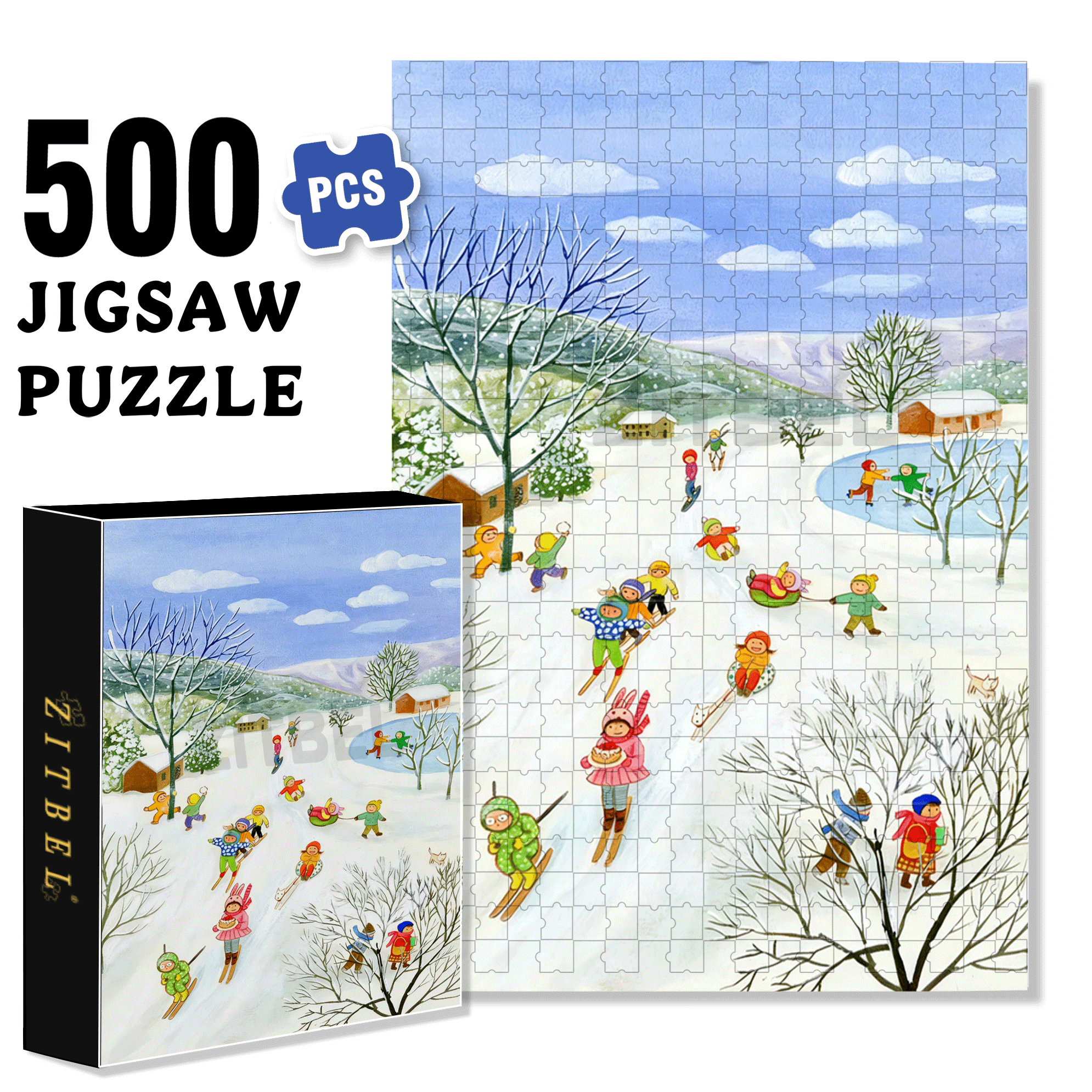 Joy in the Snow 500pcs/1000pcs Jigsaw Puzzle, Scratch-Resistant, Interactive Family Game & Brain-Boosting DIY Decor, Perfect for Halloween, Christmas & New Year Gifts, Family Puzzle Game