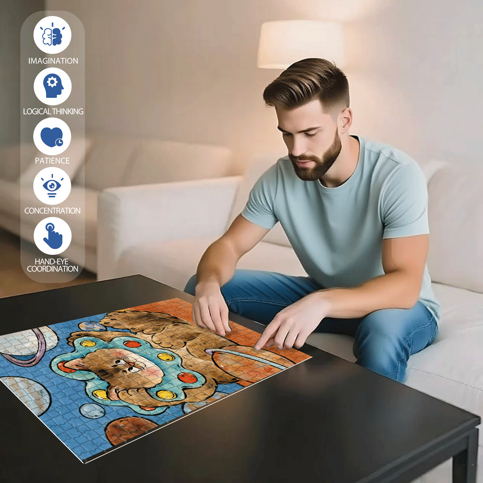 King of the Universe 500pcs/1000pcs Jigsaw Puzzle, Scratch-Resistant, Interactive Family Game & Brain-Boosting DIY Decor, Perfect for Halloween, Christmas & New Year Gifts, Family Puzzle Game
