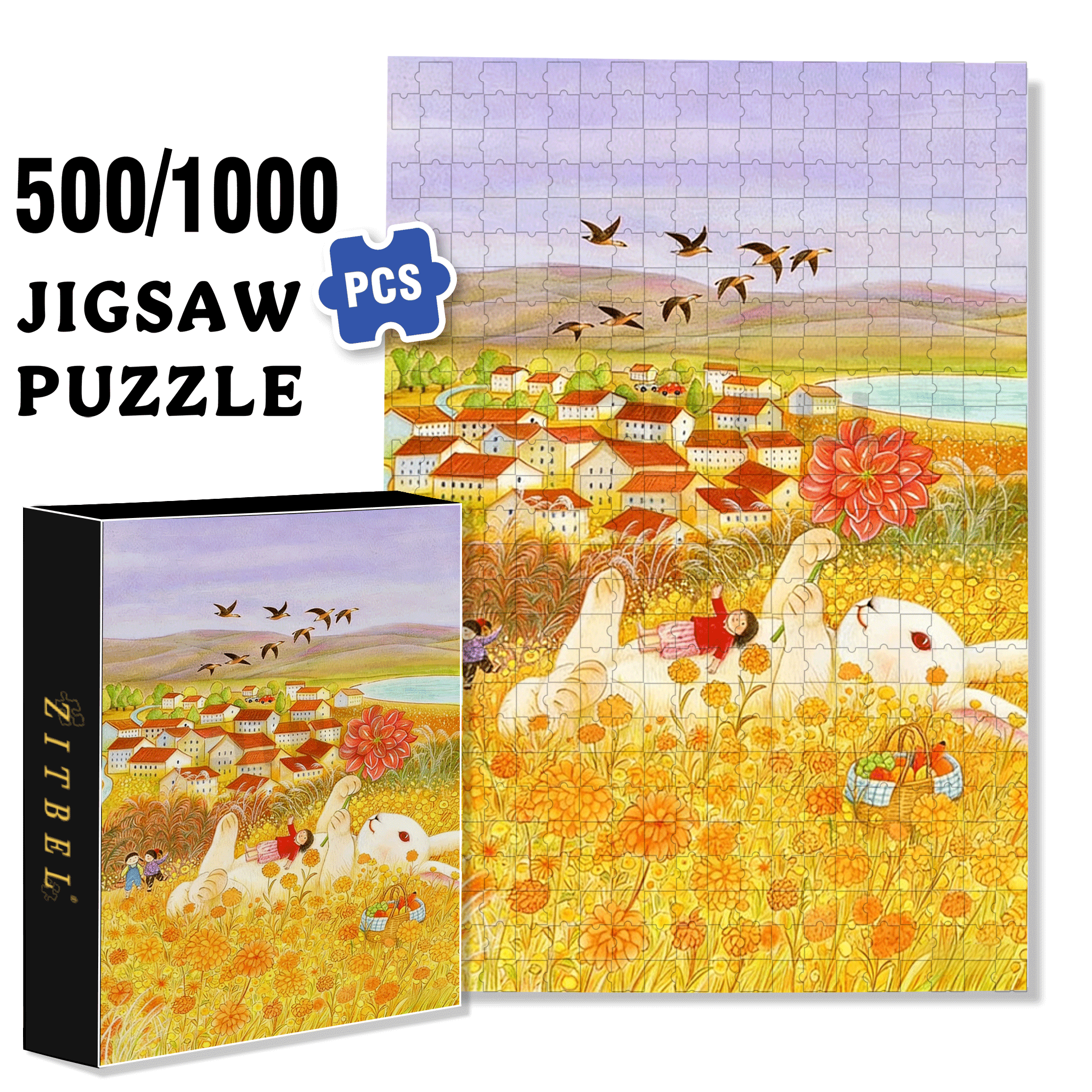 Lie Flat For A While 500pcs/1000pcs Jigsaw Puzzle, Scratch-Resistant, Interactive Family Game & Brain-Boosting DIY Decor, Perfect for Halloween, Christmas & New Year Gifts, Family Puzzle Game