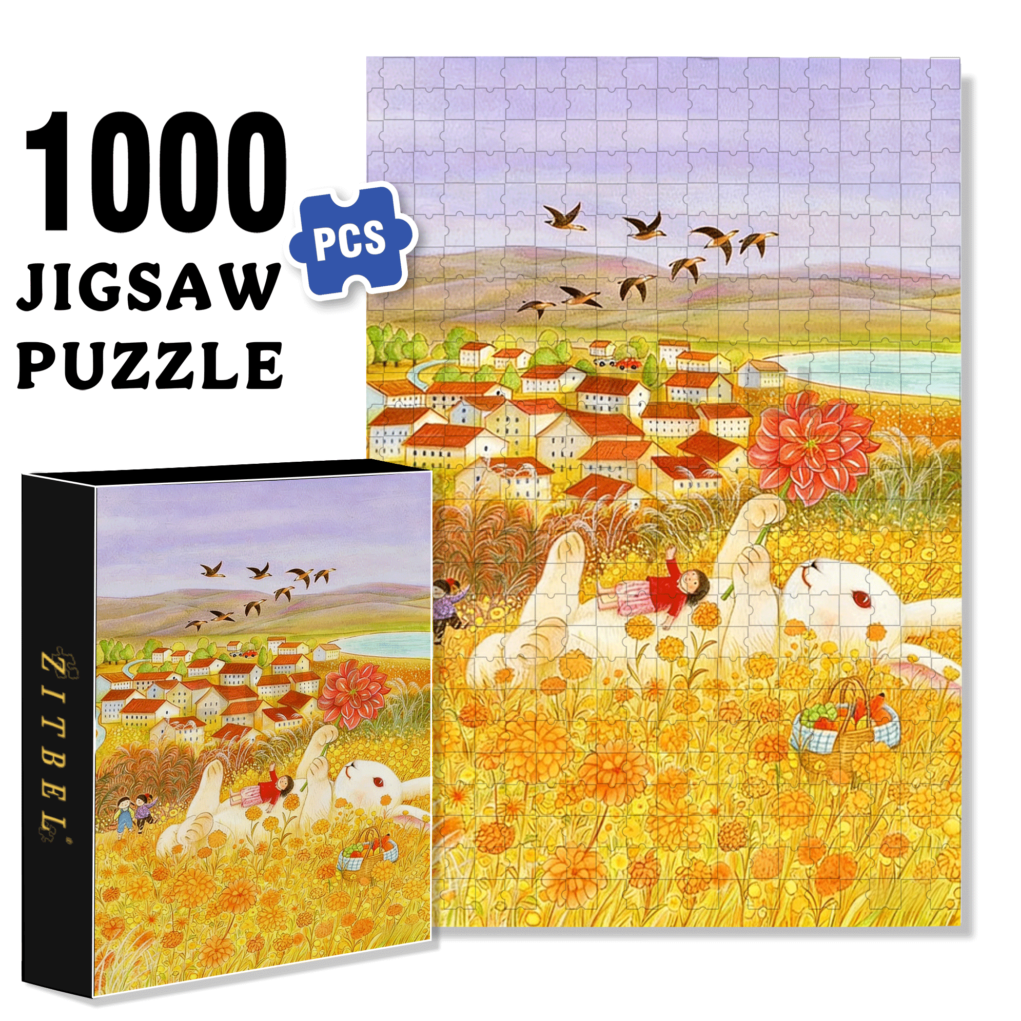 Lie Flat For A While 500pcs/1000pcs Jigsaw Puzzle, Scratch-Resistant, Interactive Family Game & Brain-Boosting DIY Decor, Perfect for Halloween, Christmas & New Year Gifts, Family Puzzle Game