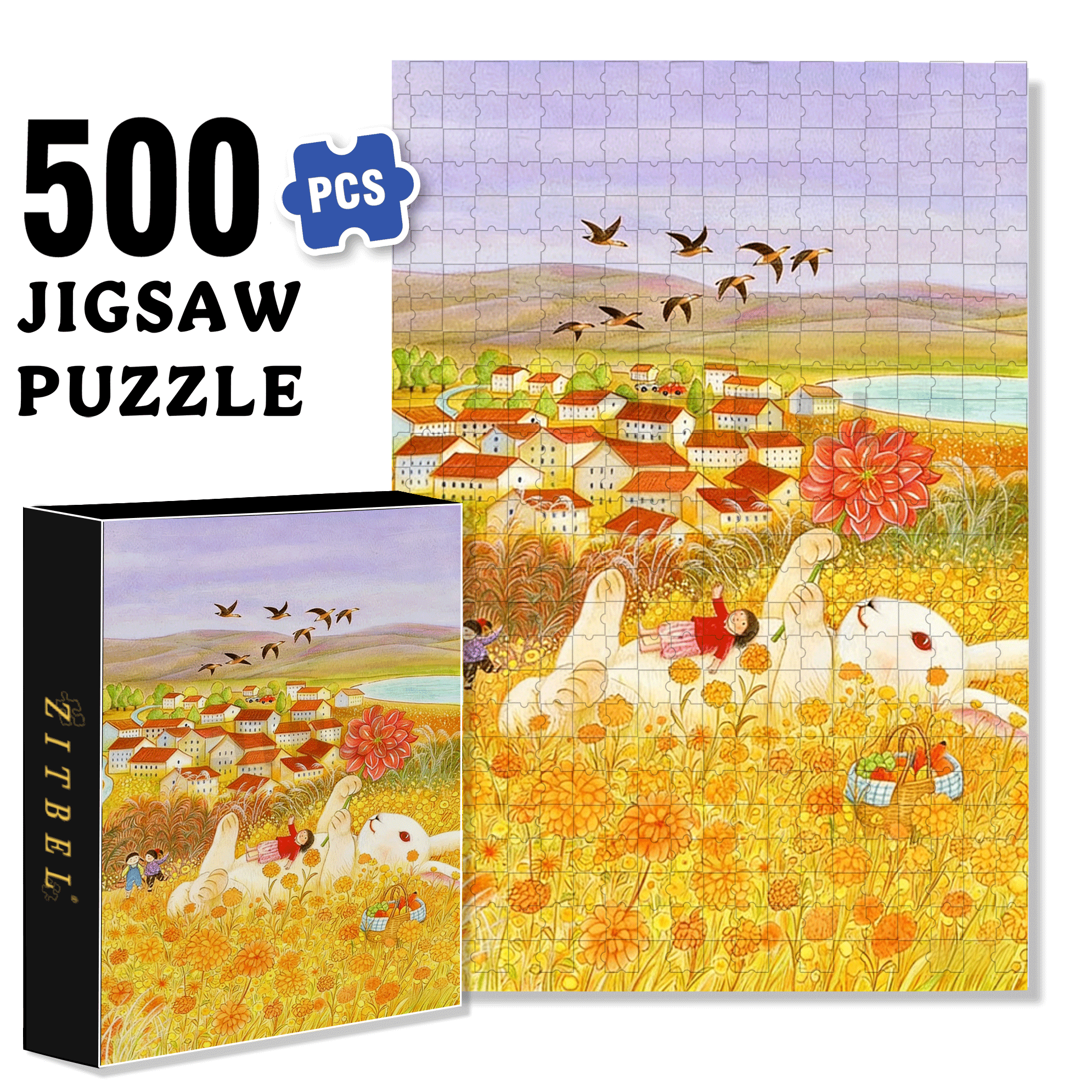 Lie Flat For A While 500pcs/1000pcs Jigsaw Puzzle, Scratch-Resistant, Interactive Family Game & Brain-Boosting DIY Decor, Perfect for Halloween, Christmas & New Year Gifts, Family Puzzle Game