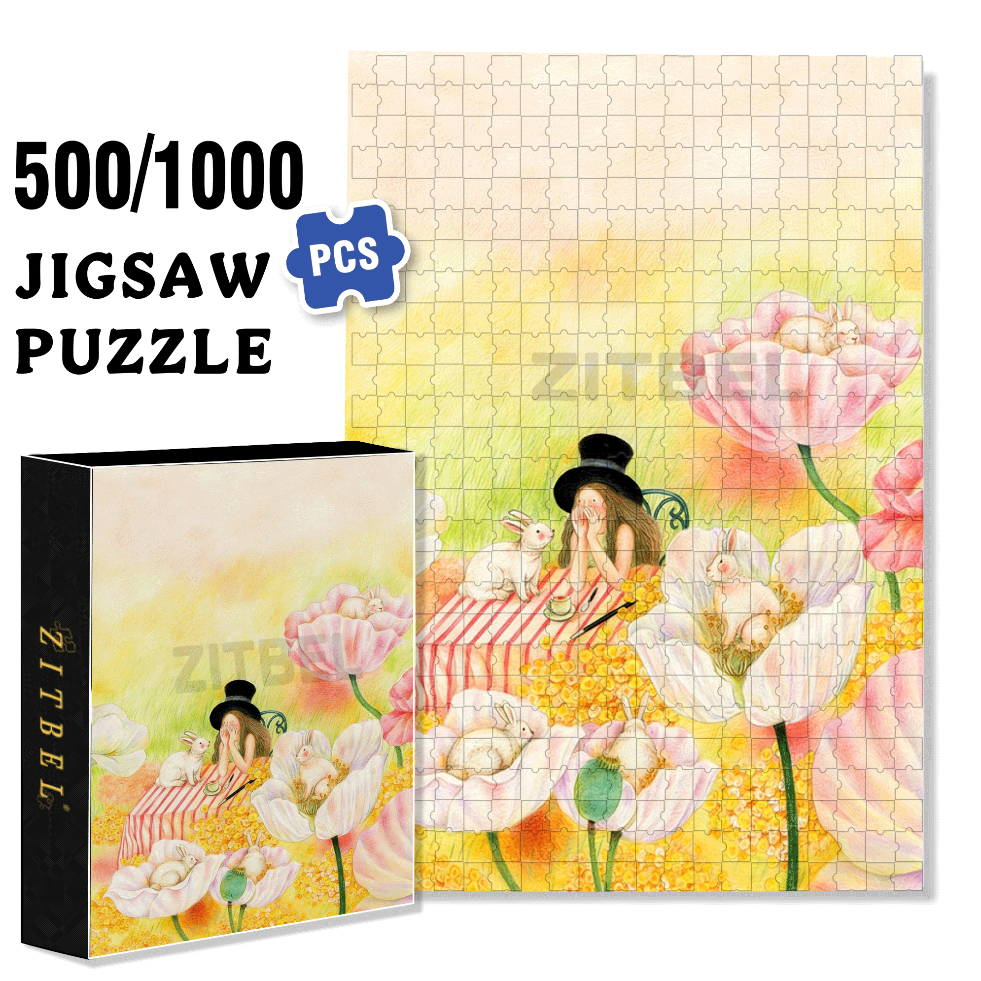 Magician and Rabbit 500pcs/1000pcs Jigsaw Puzzle, Scratch-Resistant, Interactive Family Game & Brain-Boosting DIY Decor, Perfect for Halloween, Christmas & New Year Gifts, Family Puzzle Game