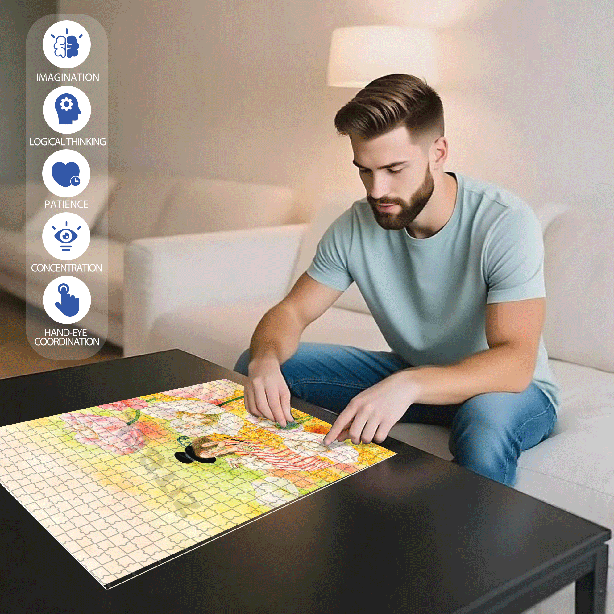Magician and Rabbit 500pcs/1000pcs Jigsaw Puzzle, Scratch-Resistant, Interactive Family Game & Brain-Boosting DIY Decor, Perfect for Halloween, Christmas & New Year Gifts, Family Puzzle Game