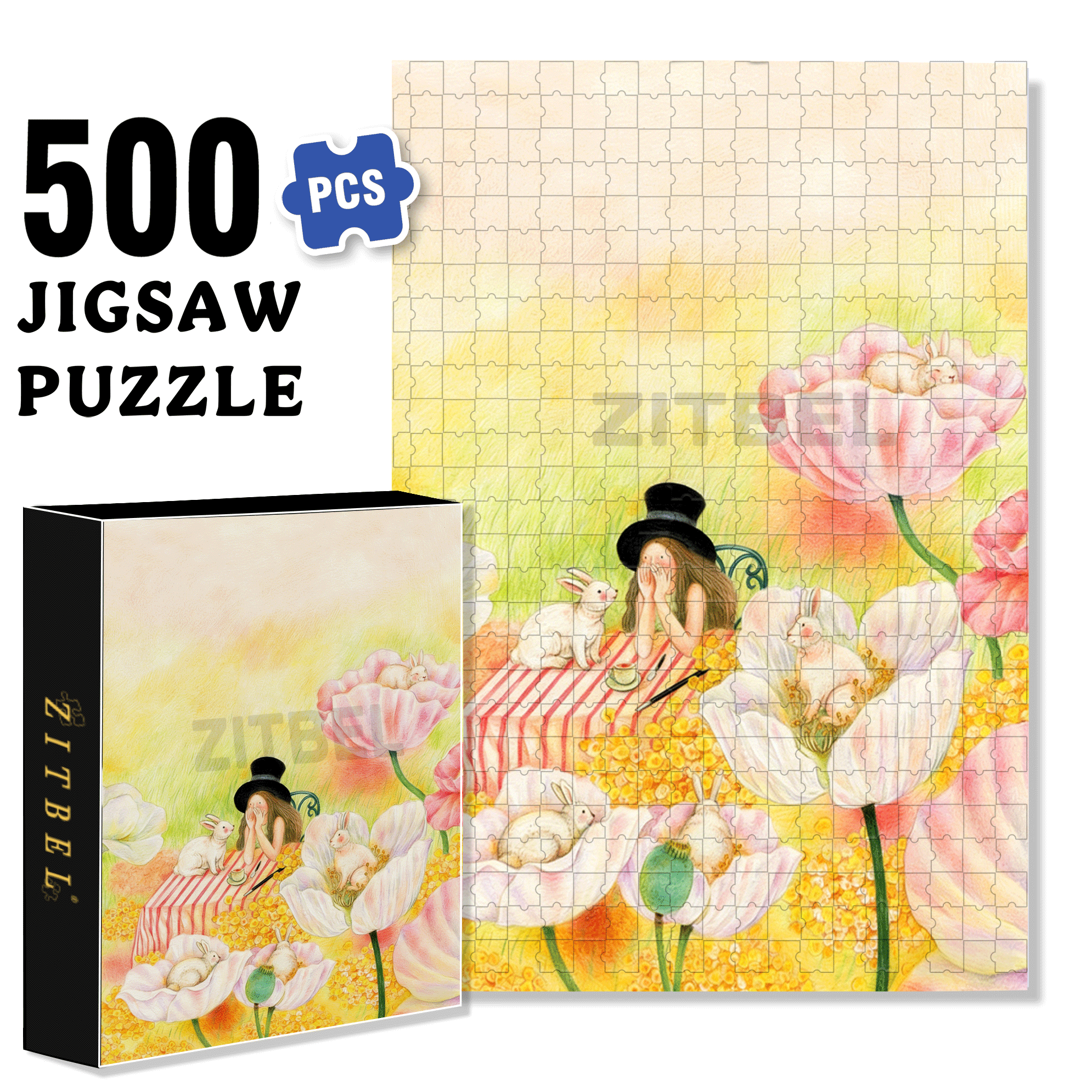 Magician and Rabbit 500pcs/1000pcs Jigsaw Puzzle, Scratch-Resistant, Interactive Family Game & Brain-Boosting DIY Decor, Perfect for Halloween, Christmas & New Year Gifts, Family Puzzle Game