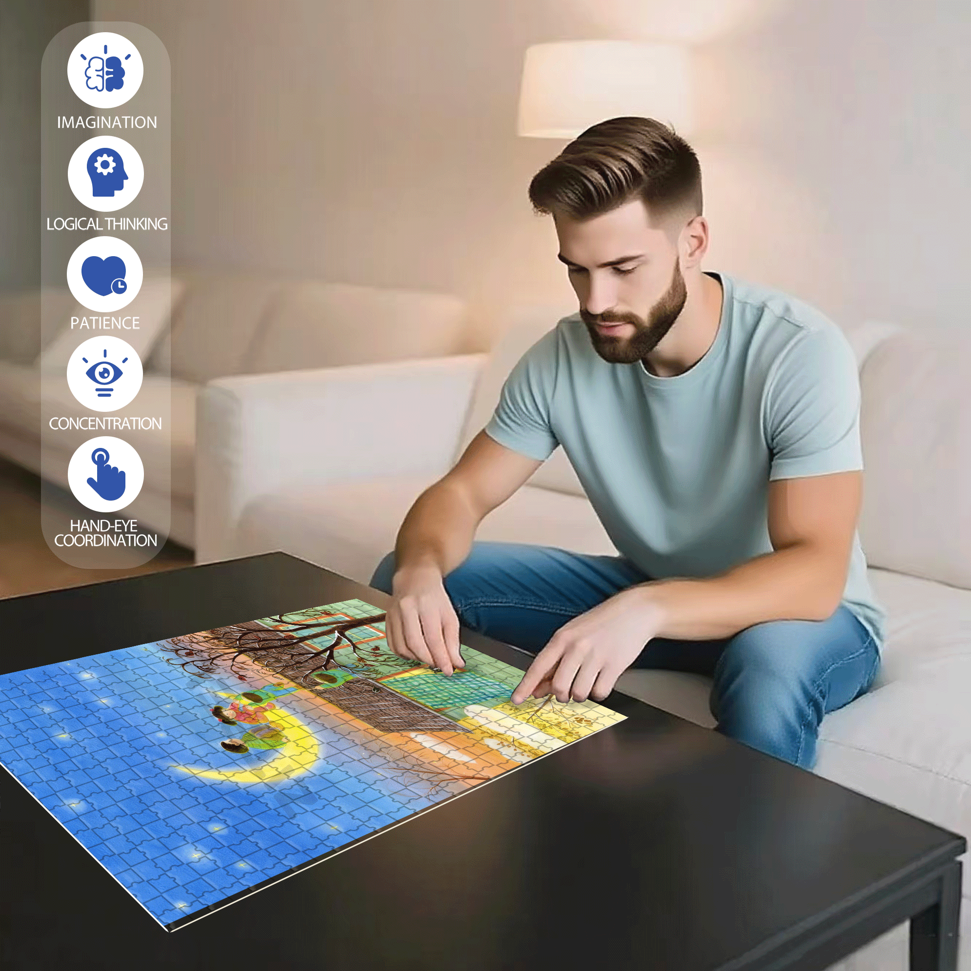 Naughty Child 500pcs/1000pcs Jigsaw Puzzle, Scratch-Resistant, Interactive Family Game & Brain-Boosting DIY Decor, Perfect for Halloween, Christmas & New Year Gifts, Family Puzzle Game