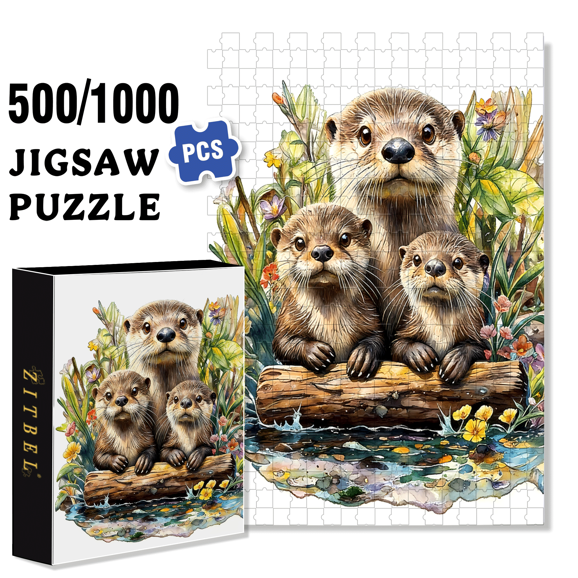 Otters 500pcs/1000pcs Jigsaw Puzzle, Scratch-Resistant, Interactive Family Game & Brain-Boosting DIY Decor, Perfect for Halloween, Christmas & New Year Gifts, Family Puzzle Game
