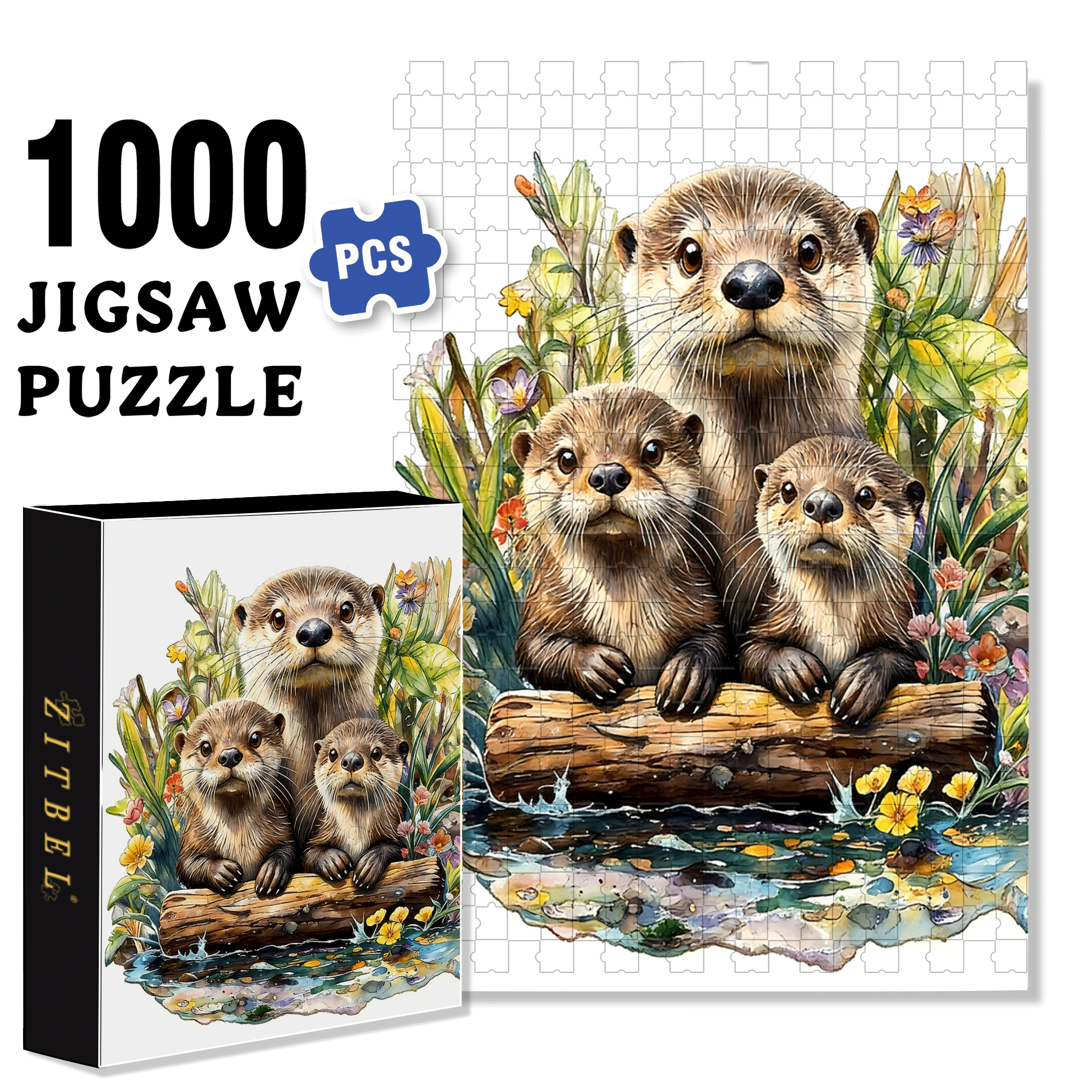 Otters 500pcs/1000pcs Jigsaw Puzzle, Scratch-Resistant, Interactive Family Game & Brain-Boosting DIY Decor, Perfect for Halloween, Christmas & New Year Gifts, Family Puzzle Game