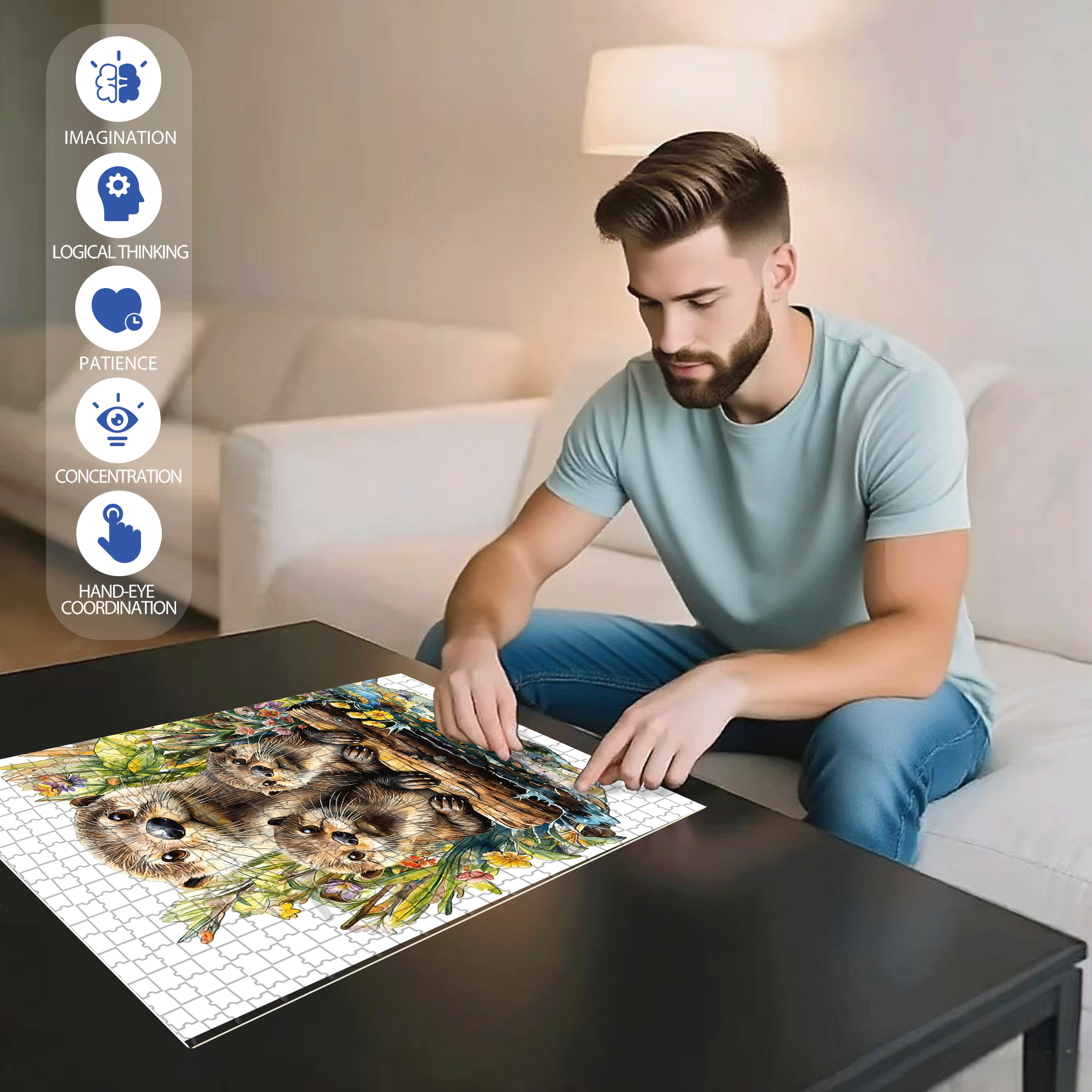 Otters 500pcs/1000pcs Jigsaw Puzzle, Scratch-Resistant, Interactive Family Game & Brain-Boosting DIY Decor, Perfect for Halloween, Christmas & New Year Gifts, Family Puzzle Game