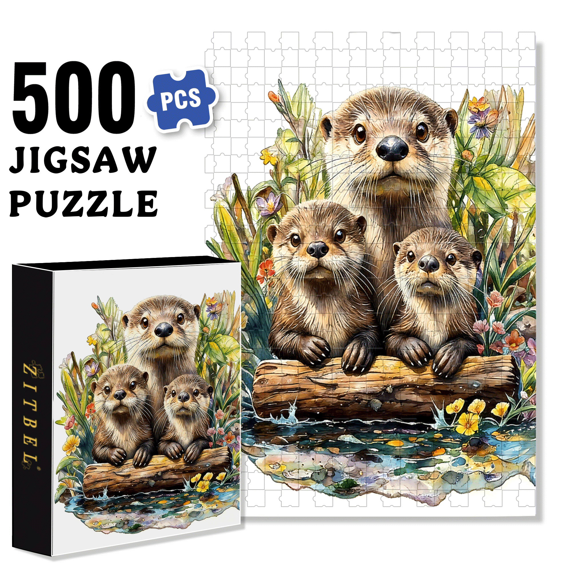Otters 500pcs/1000pcs Jigsaw Puzzle, Scratch-Resistant, Interactive Family Game & Brain-Boosting DIY Decor, Perfect for Halloween, Christmas & New Year Gifts, Family Puzzle Game