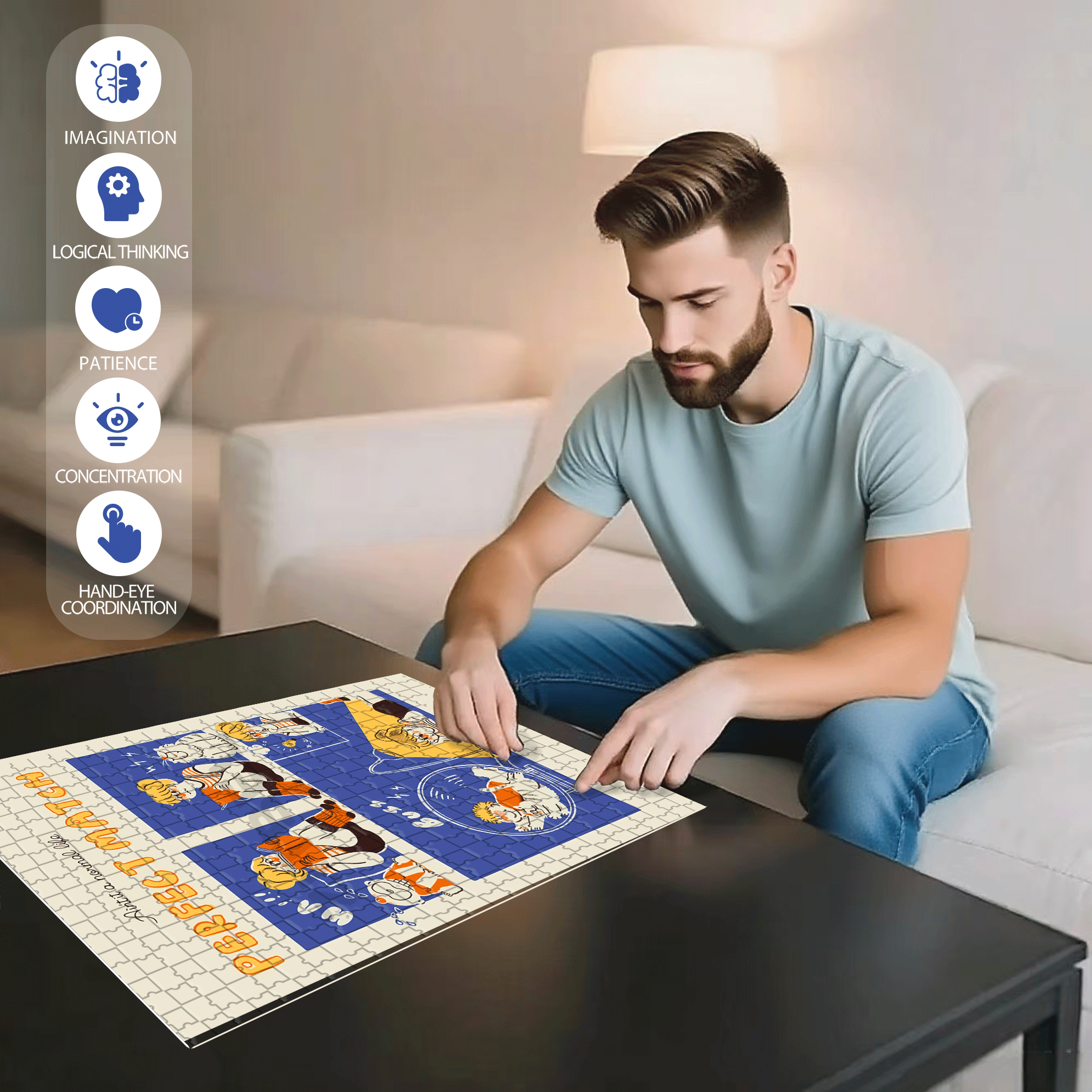 Perfect Match 500pcs/1000pcs Jigsaw Puzzle, Scratch-Resistant, Interactive Family Game & Brain-Boosting DIY Decor, Perfect for Halloween, Christmas & New Year Gifts, Family Puzzle Game