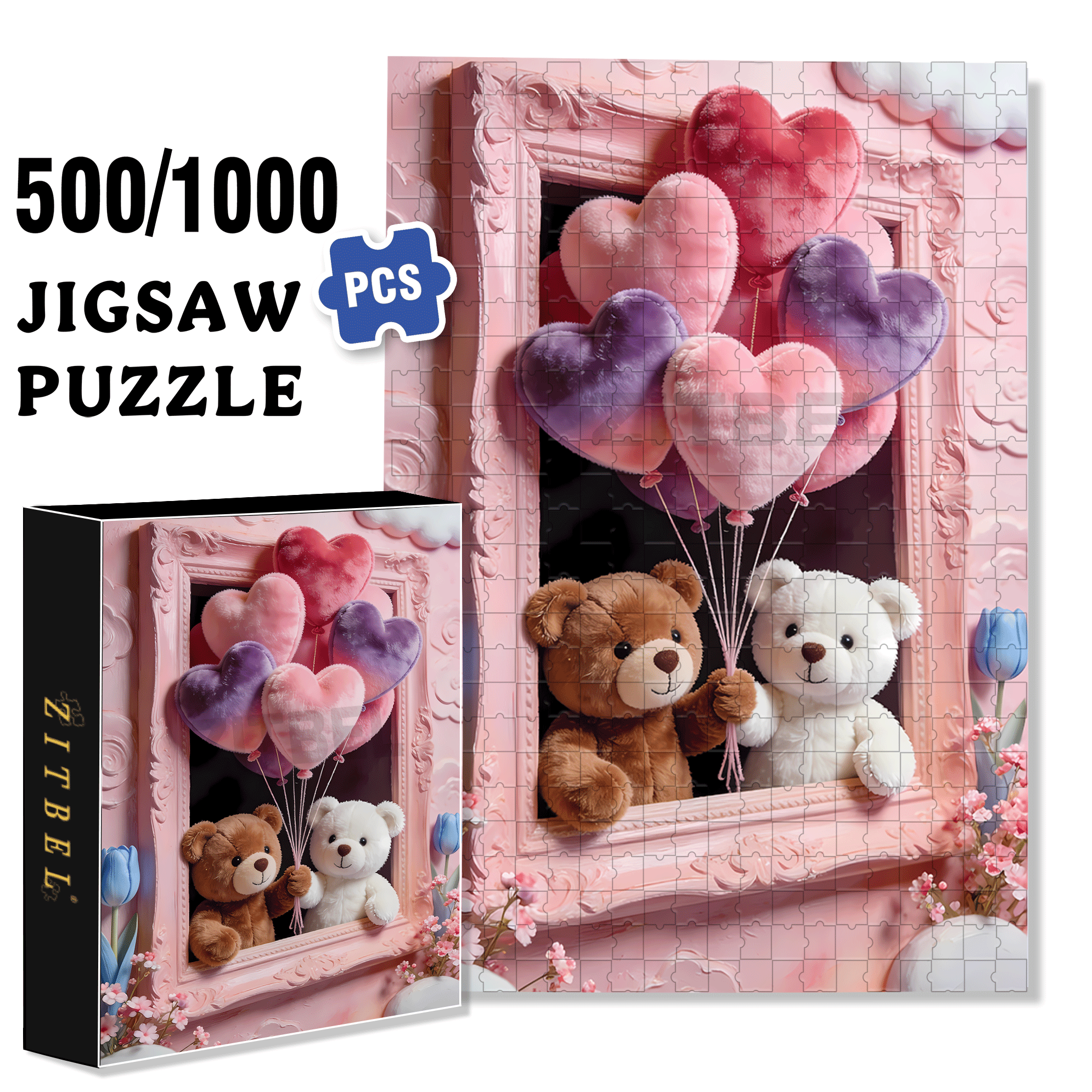 Plush Heart-Shaped Balloon 500pcs/1000pcs Jigsaw Puzzle, Scratch-Resistant, Interactive Family Game & Brain-Boosting DIY Decor, Perfect for Halloween, Christmas & New Year Gifts, Family Puzzle Game