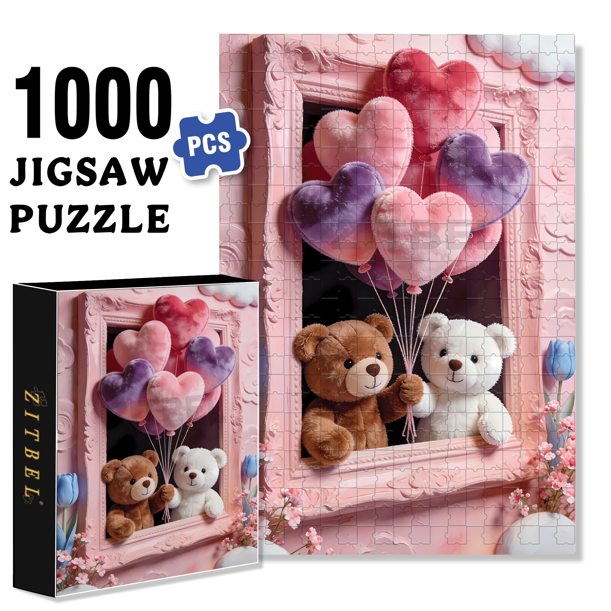 Plush Heart-Shaped Balloon 500pcs/1000pcs Jigsaw Puzzle, Scratch-Resistant, Interactive Family Game & Brain-Boosting DIY Decor, Perfect for Halloween, Christmas & New Year Gifts, Family Puzzle Game