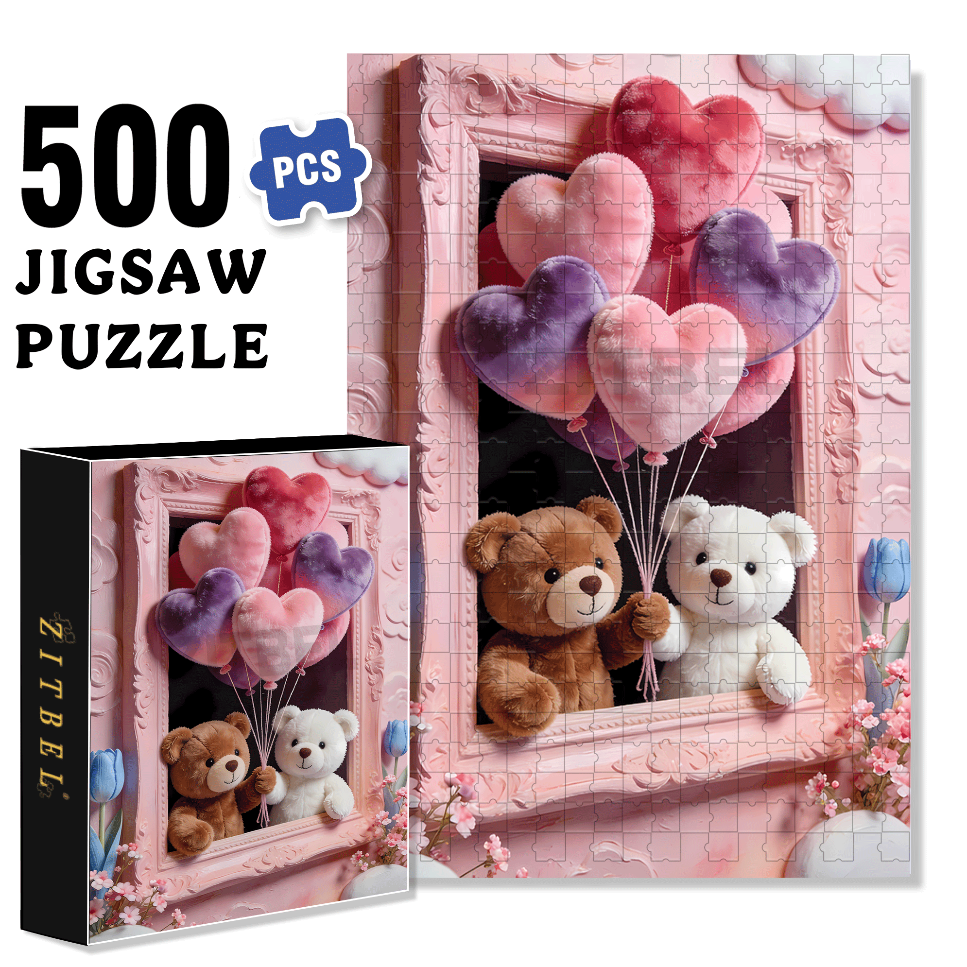 Plush Heart-Shaped Balloon 500pcs/1000pcs Jigsaw Puzzle, Scratch-Resistant, Interactive Family Game & Brain-Boosting DIY Decor, Perfect for Halloween, Christmas & New Year Gifts, Family Puzzle Game