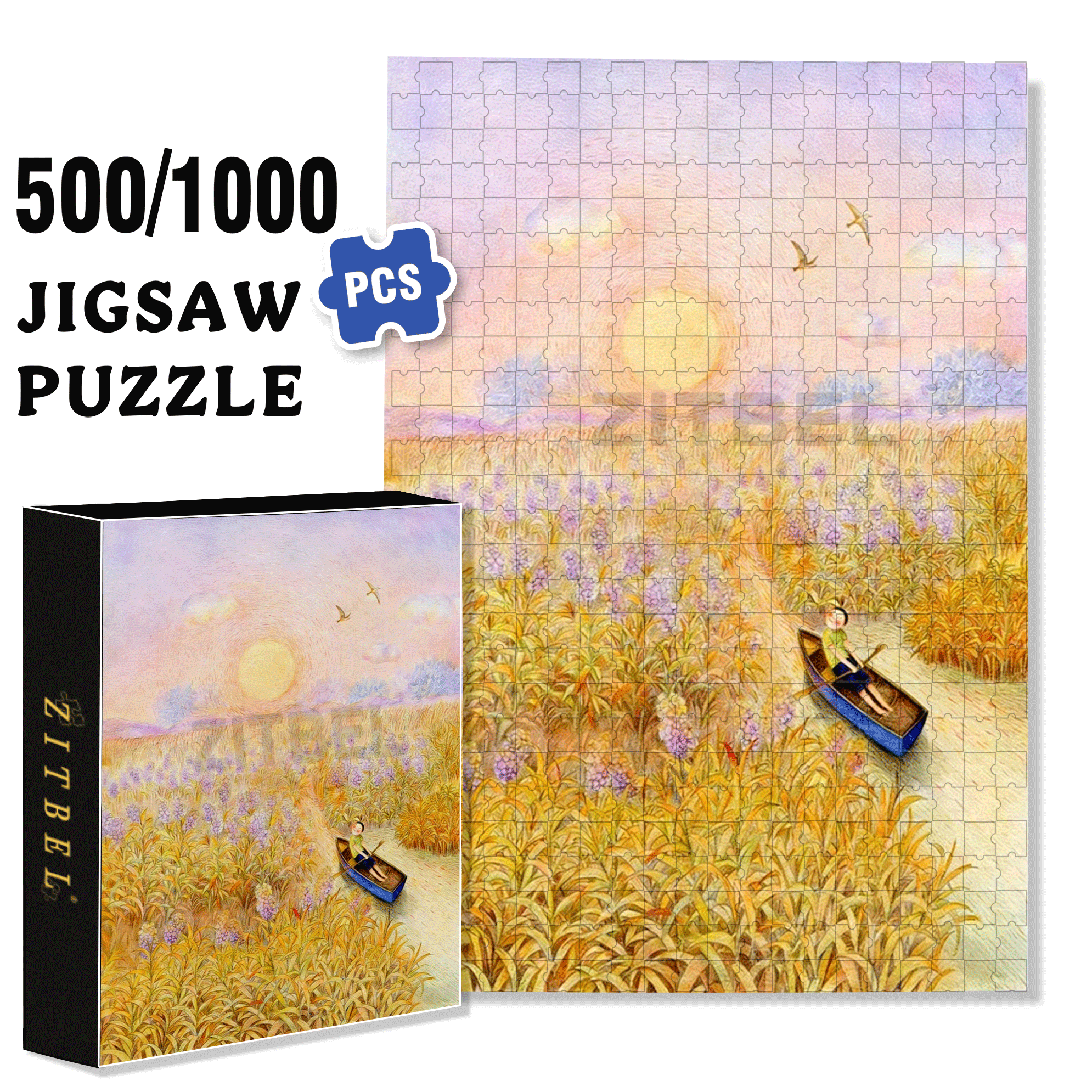 Rice 500pcs/1000pcs Jigsaw Puzzle, Scratch-Resistant, Interactive Family Game & Brain-Boosting DIY Decor, Perfect for Halloween, Christmas & New Year Gifts, Family Puzzle Game