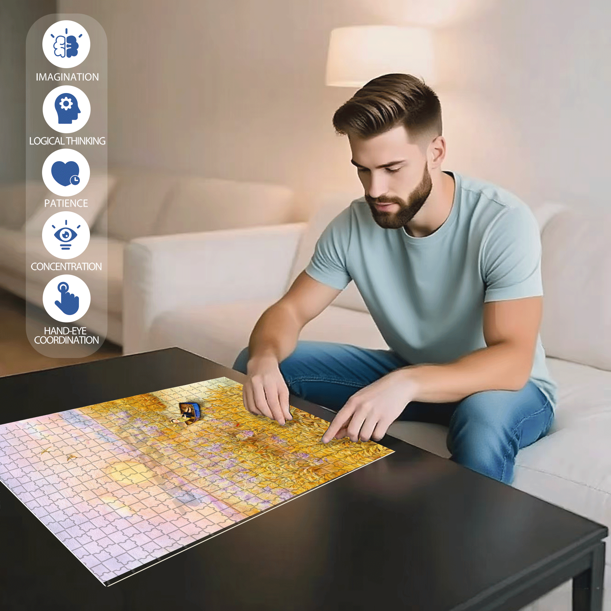 Rice 500pcs/1000pcs Jigsaw Puzzle, Scratch-Resistant, Interactive Family Game & Brain-Boosting DIY Decor, Perfect for Halloween, Christmas & New Year Gifts, Family Puzzle Game