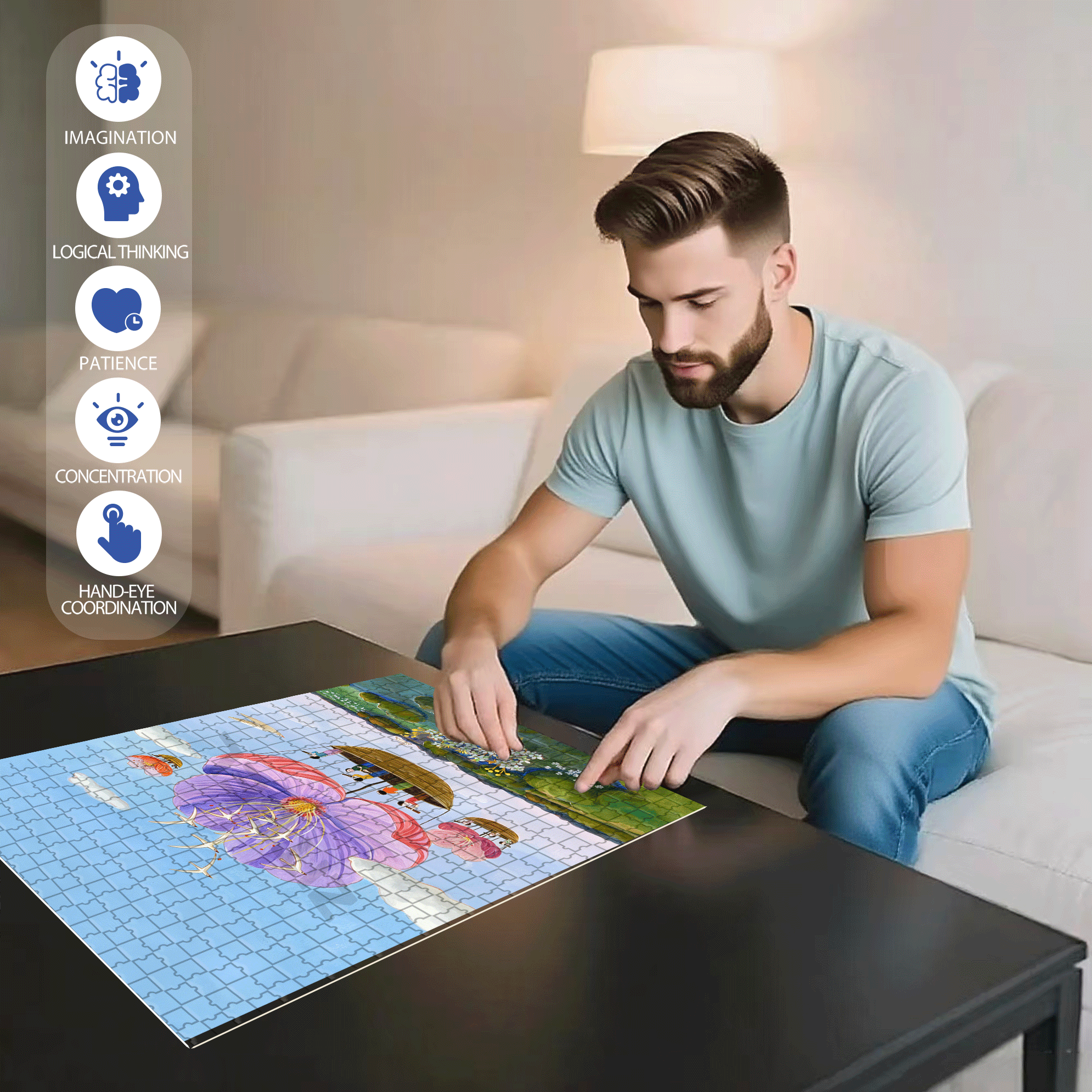 Searching For A Paradise 500pcs/1000pcs Jigsaw Puzzle, Scratch-Resistant, Interactive Family Game & Brain-Boosting DIY Decor, Perfect for Halloween, Christmas & New Year Gifts, Family Puzzle Game